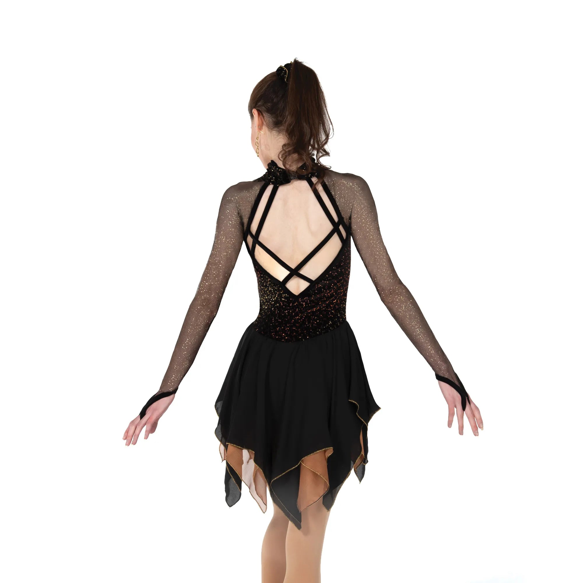 JR202 Robe de patinage artistique de danse en bronze noirci