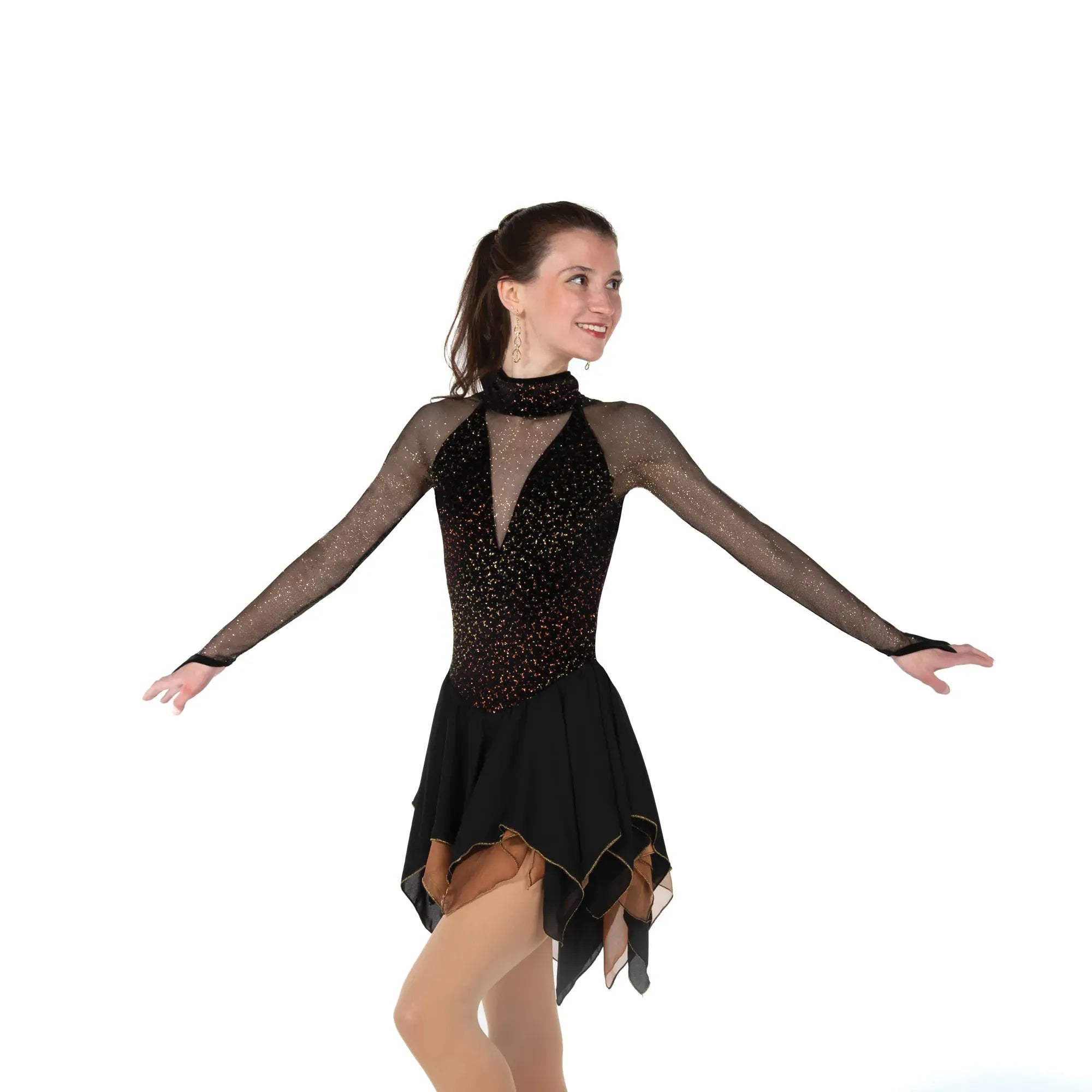 JR202 Robe de patinage artistique de danse en bronze noirci