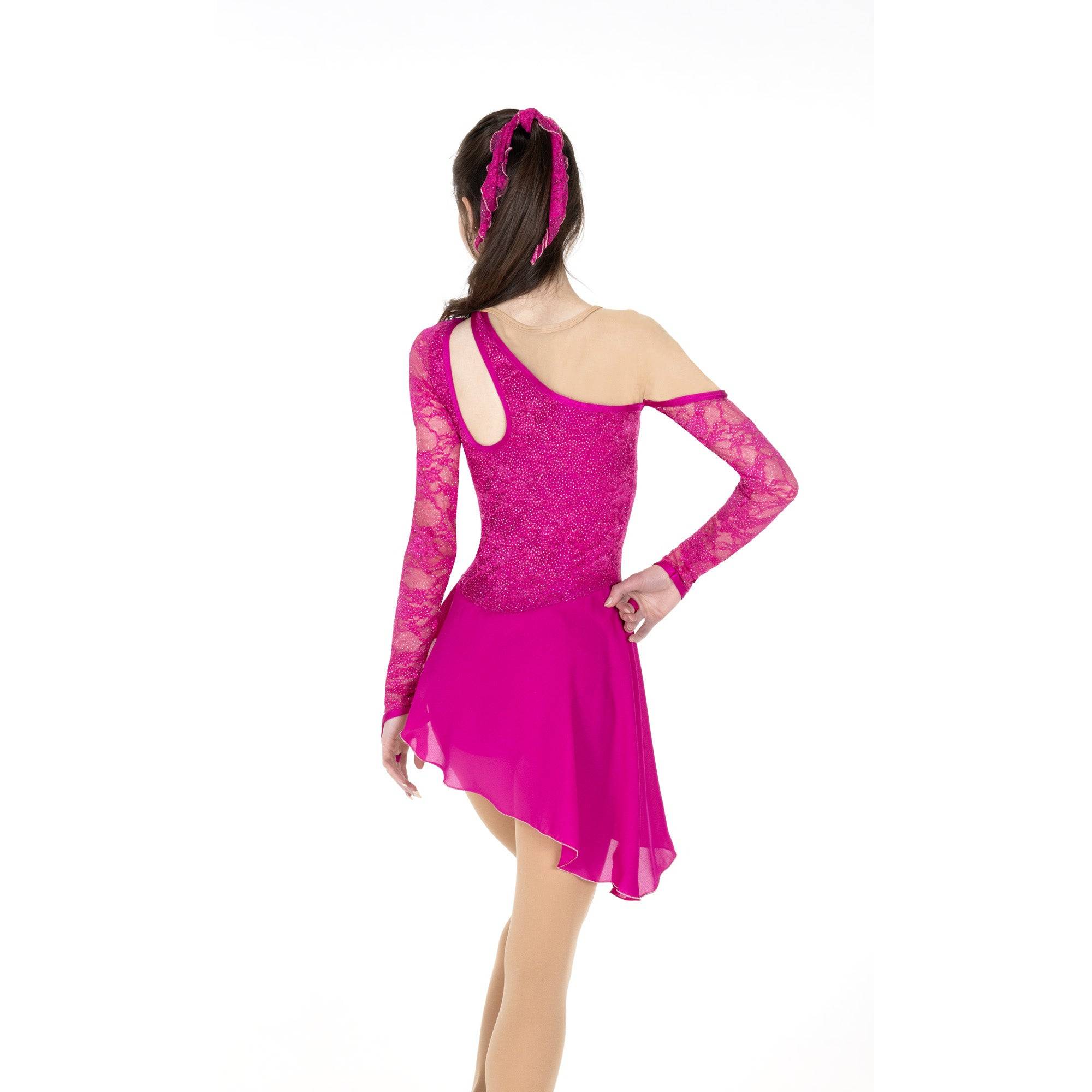 Robe de patinage artistique épaules nues JR220-DP, rose foncé