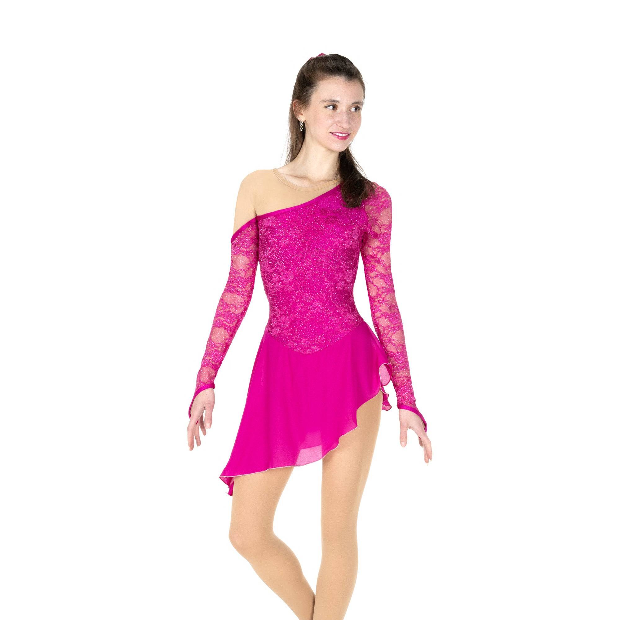 Robe de patinage artistique épaules nues JR220-DP, rose foncé