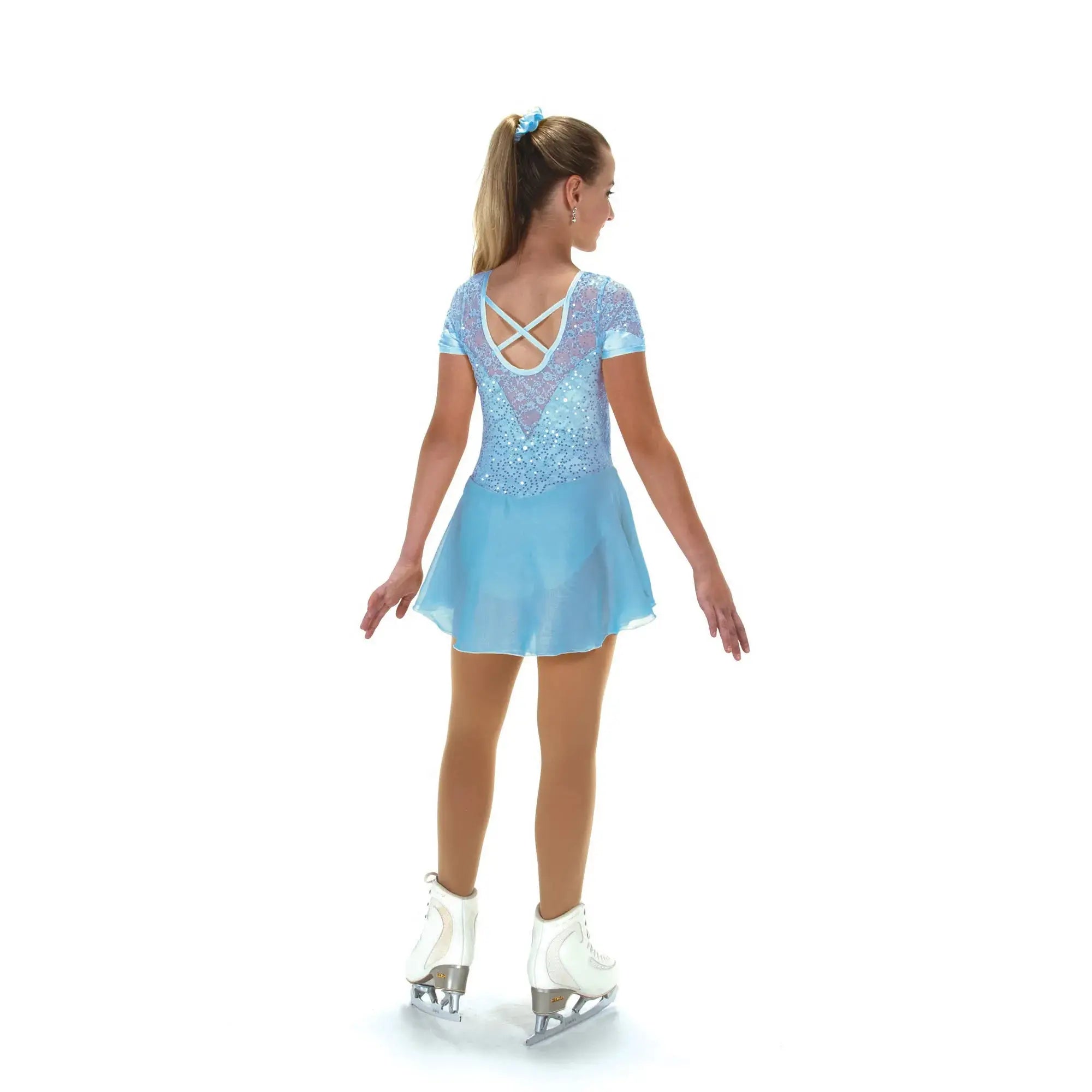 JR528-CB Softly Sequins Dance Figure Skate Dress Crystal Blue