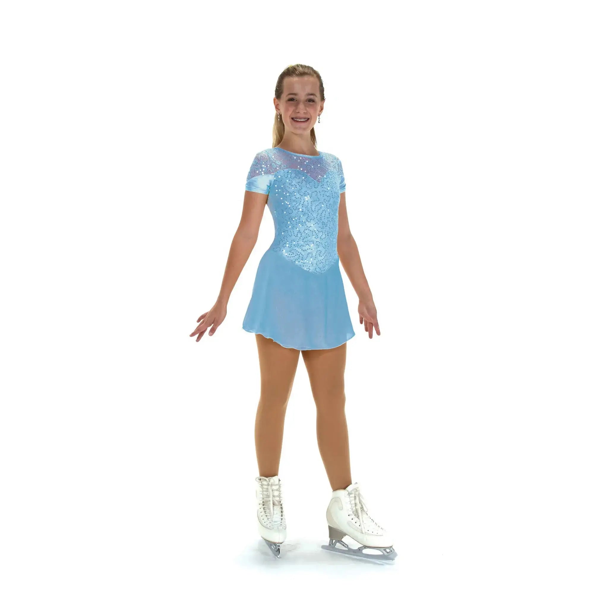 JR528-CB Softly Sequins Dance Figure Skate Dress Crystal Blue
