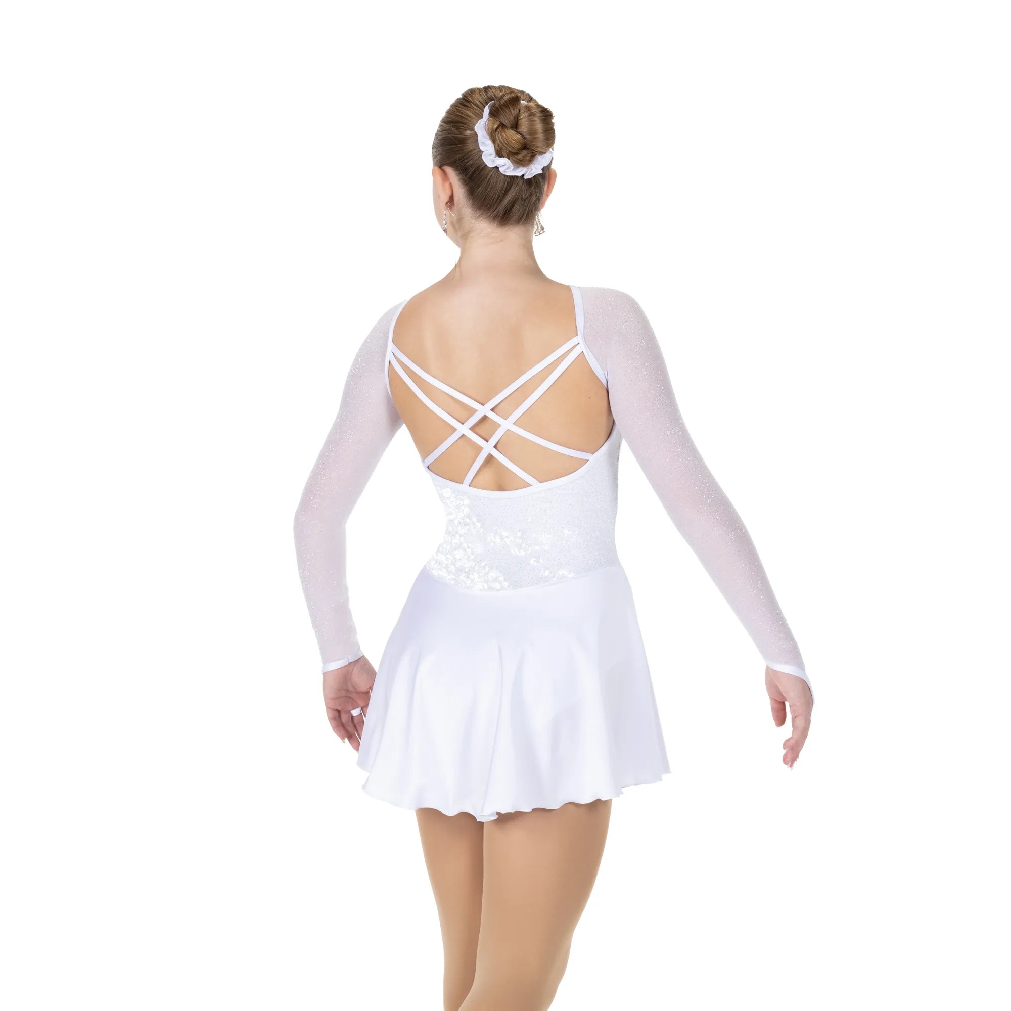 JR539-SN Sequins & Satin Figure Skate Dress – Silver Snow