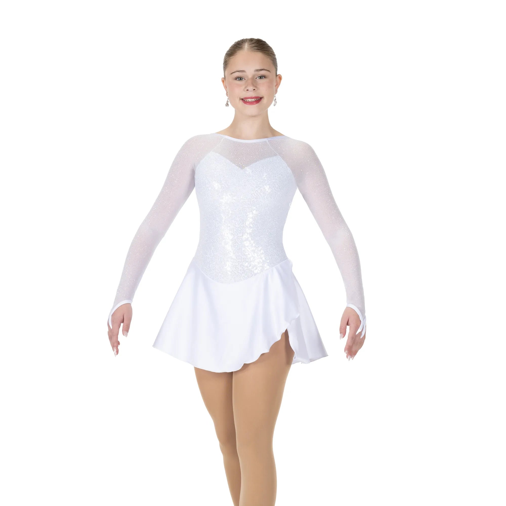 JR539-SN Sequins & Satin Figure Skate Dress – Silver Snow