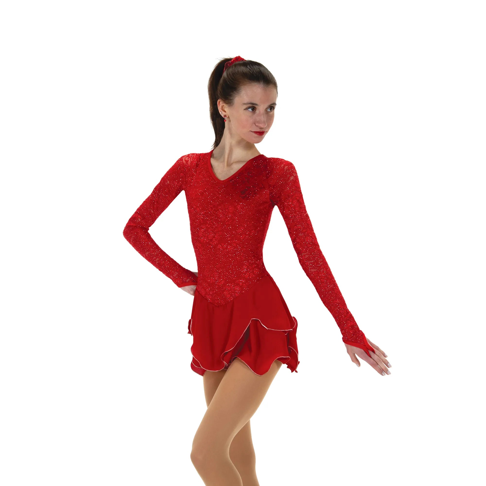 JR545-RR Lace Lives On Figure Skate Dress - Ruby Red