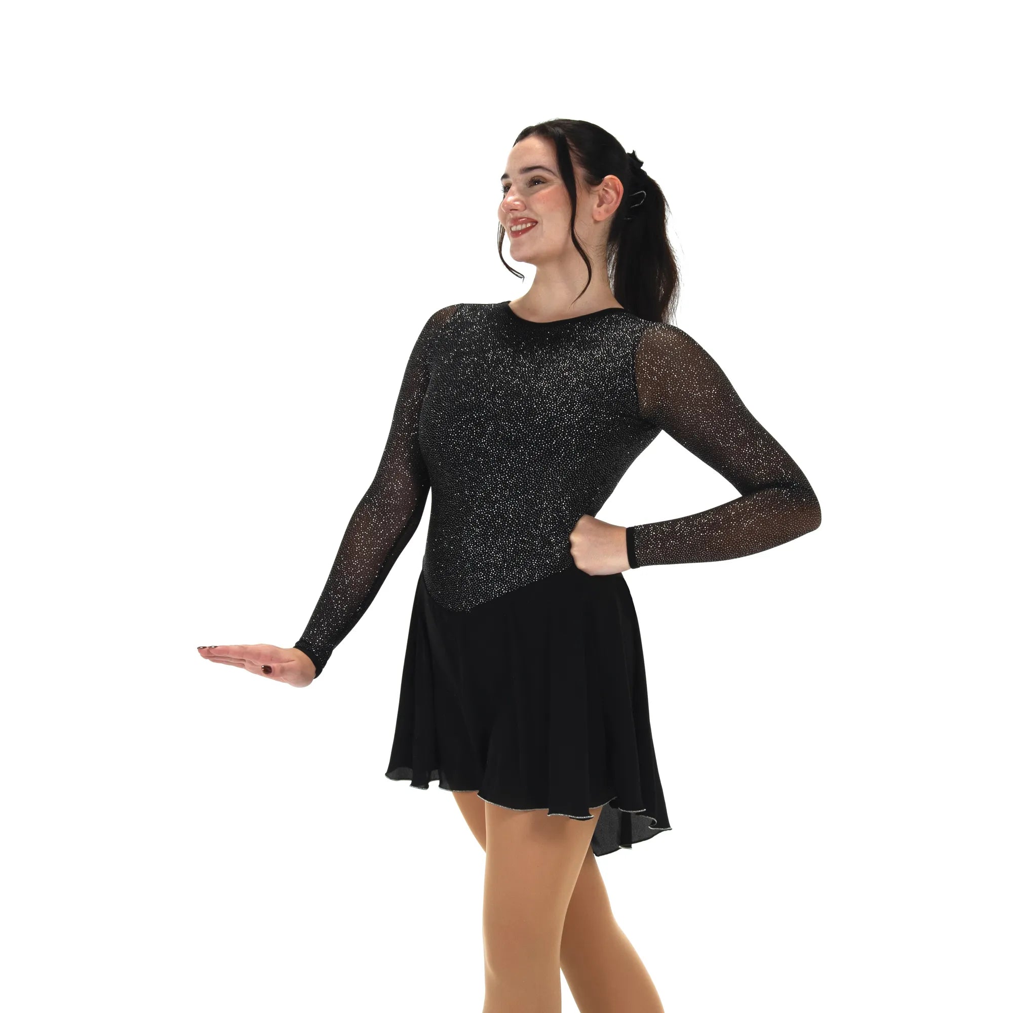 JR569-BS Silver Dust Figure Skating Dress Black Star