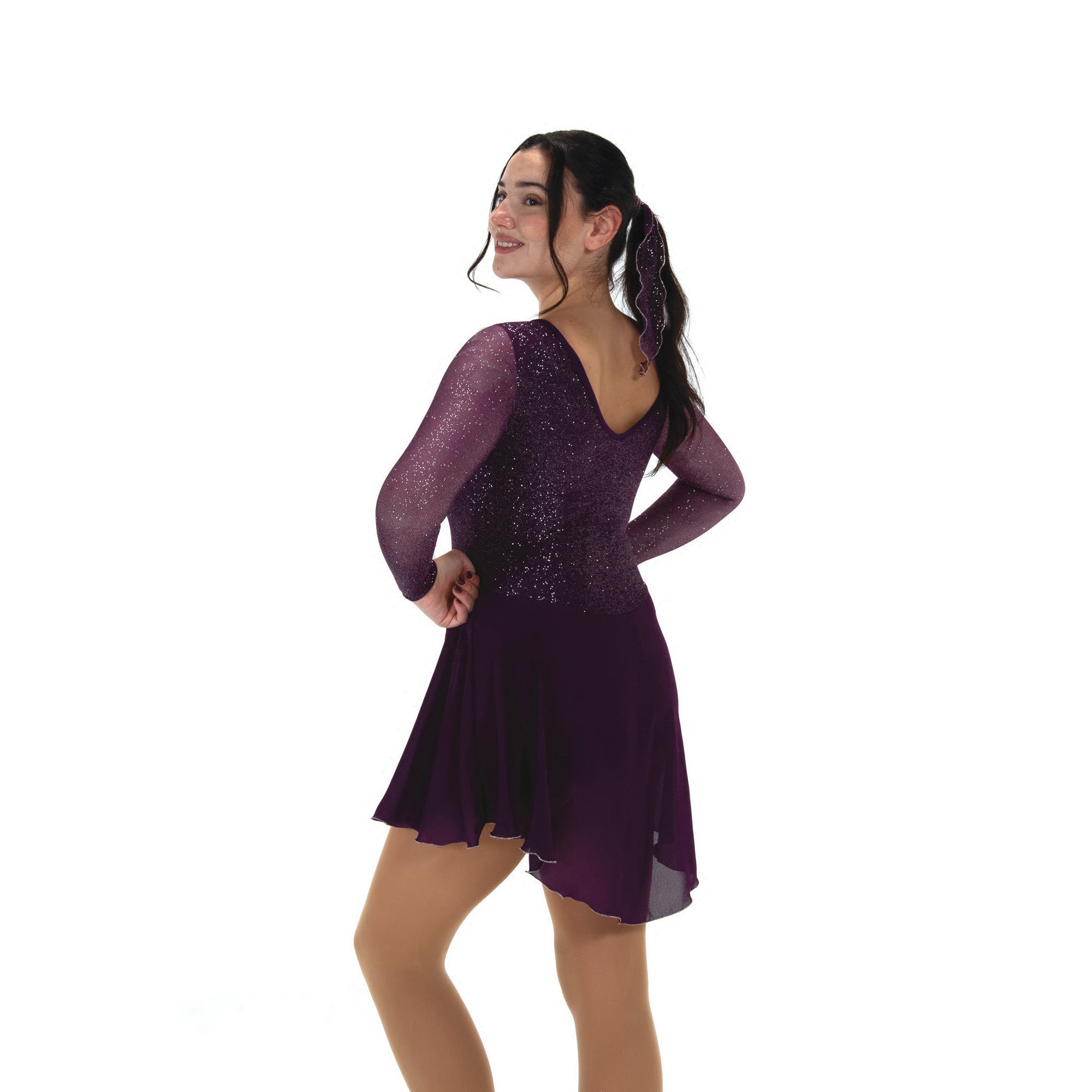 JR569-PL Silver Dust Figure Skating Dress Iced Plum