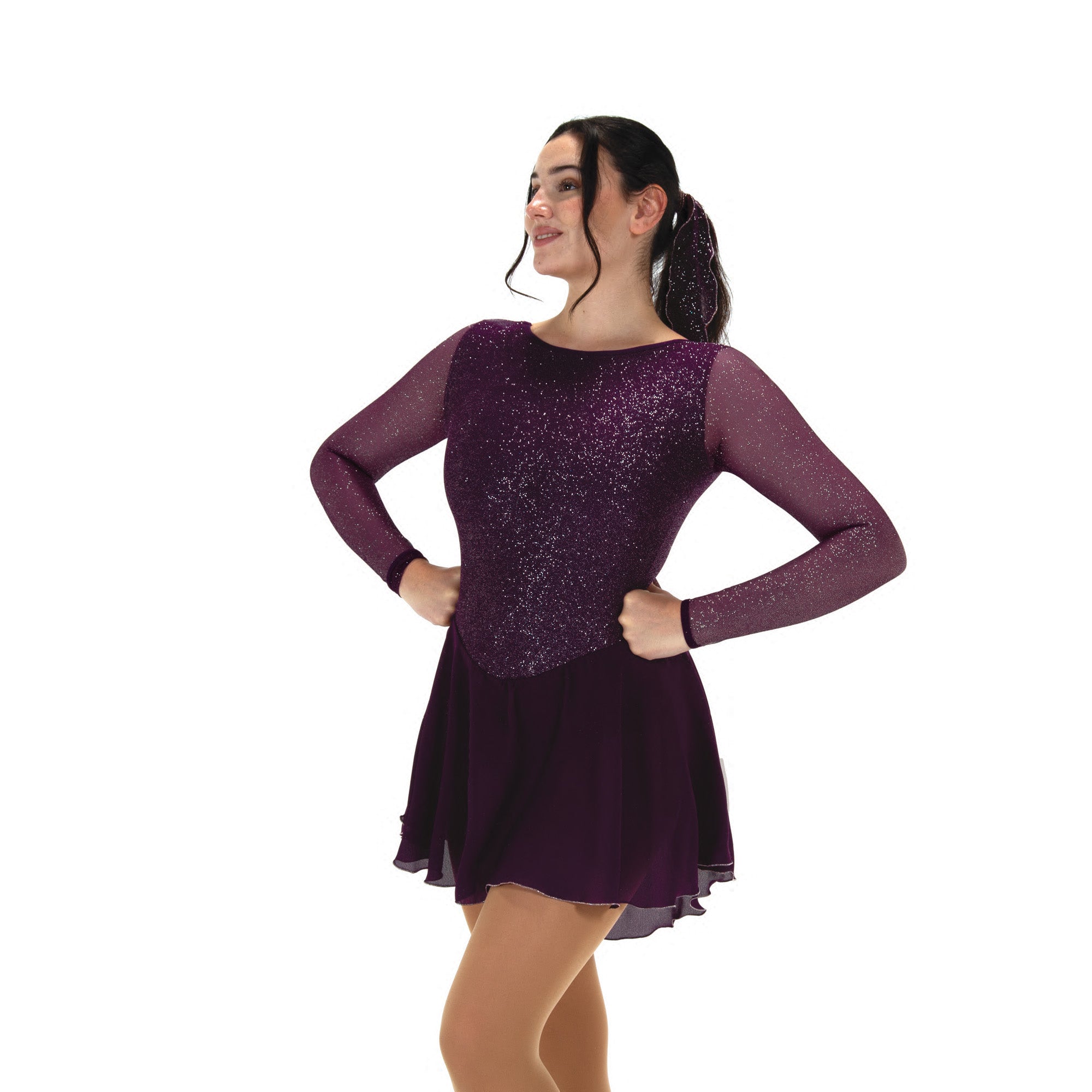 JR569-PL Silver Dust Figure Skating Dress Iced Plum