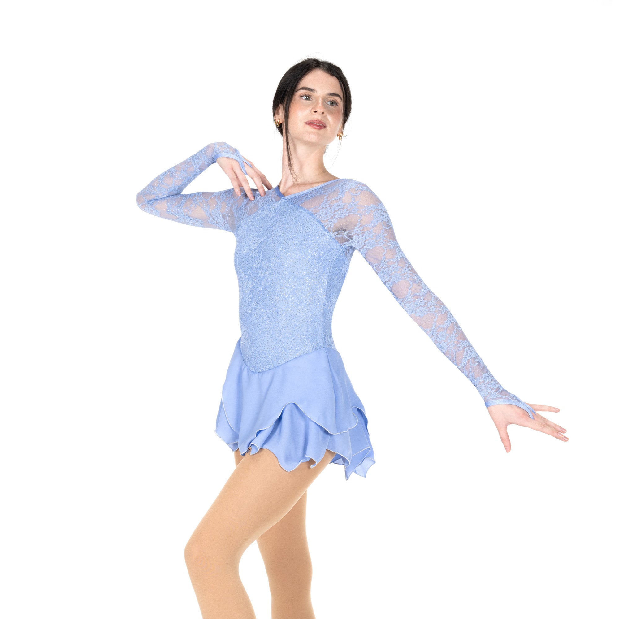 Robe de patinage artistique en dentelle Bleu Brume Tenue de patinage  élégante