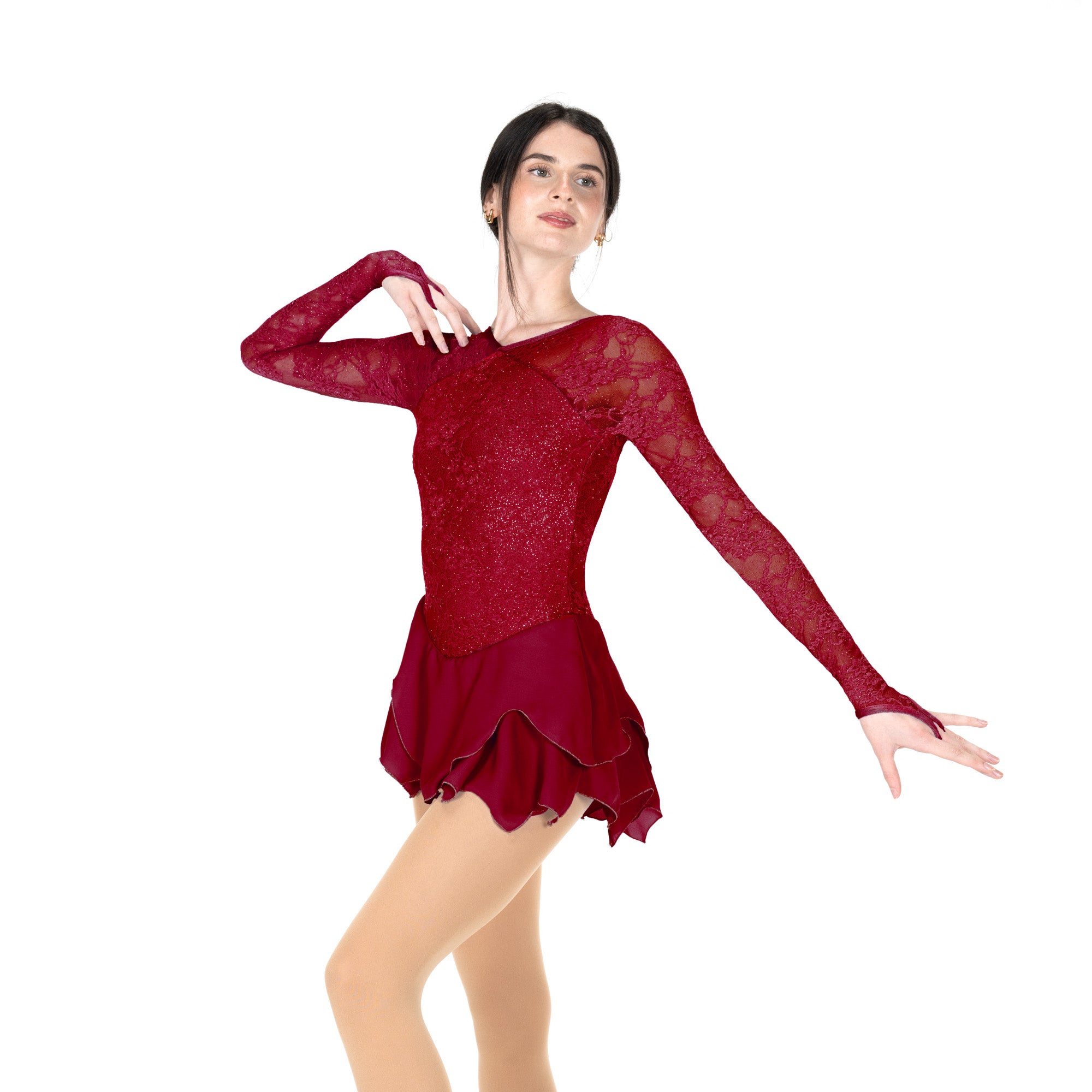 JR597-WS Lady in Lace Figure Skating Dress Wine Sparkle