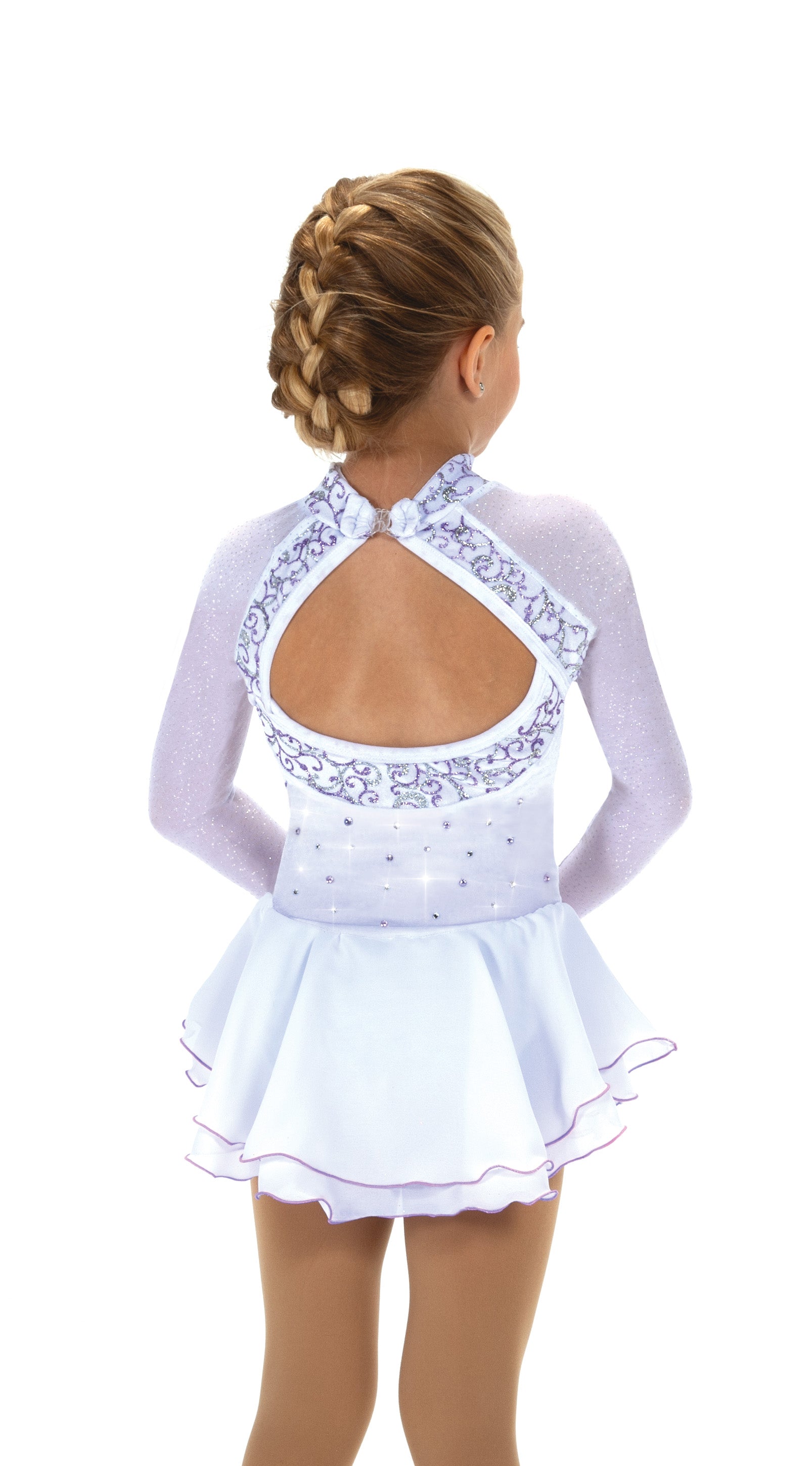 JR605-SW White Knight Figure Skate Dress back view