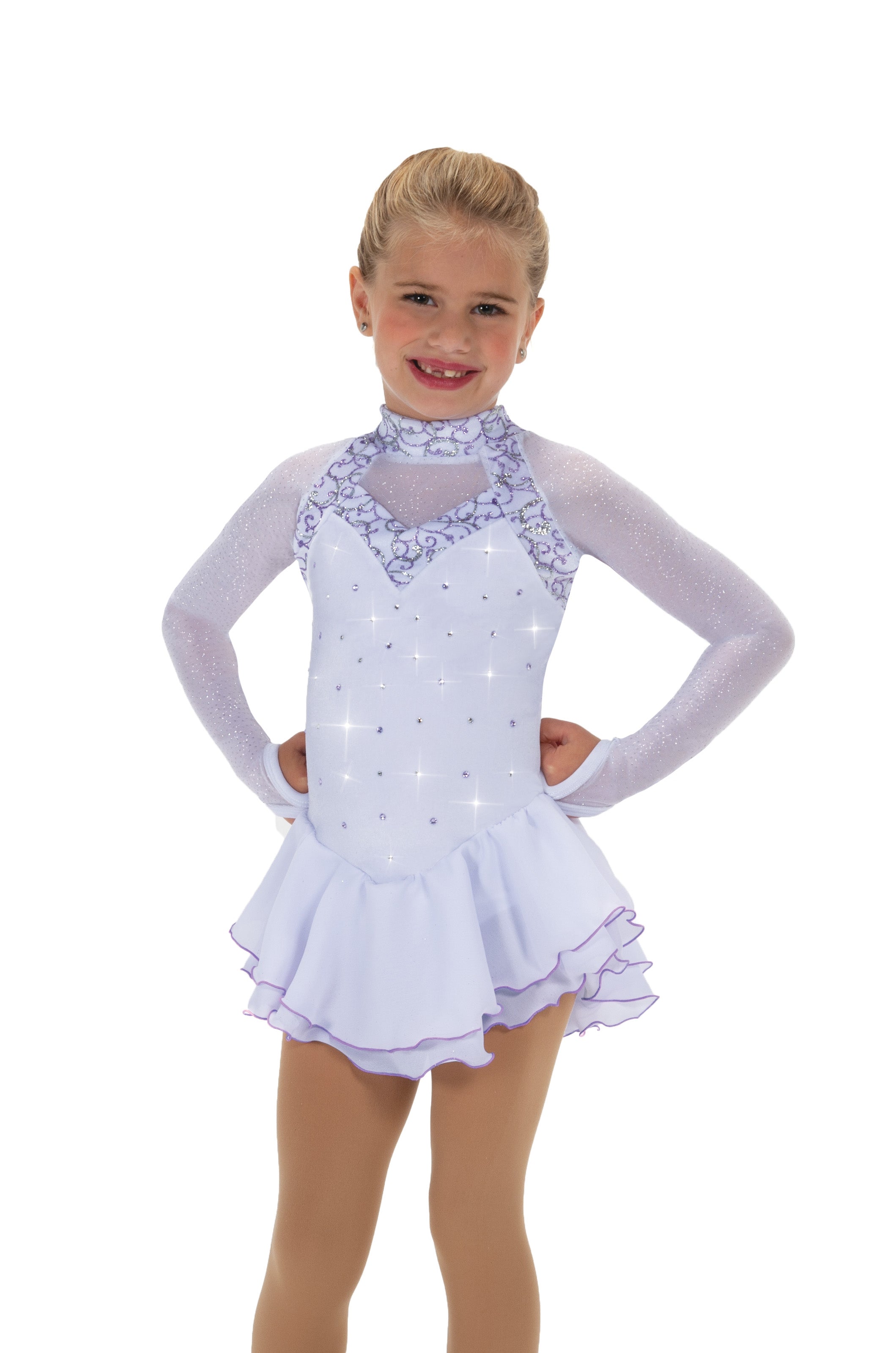 JR605-SW White Knight Figure Skate Dress front view