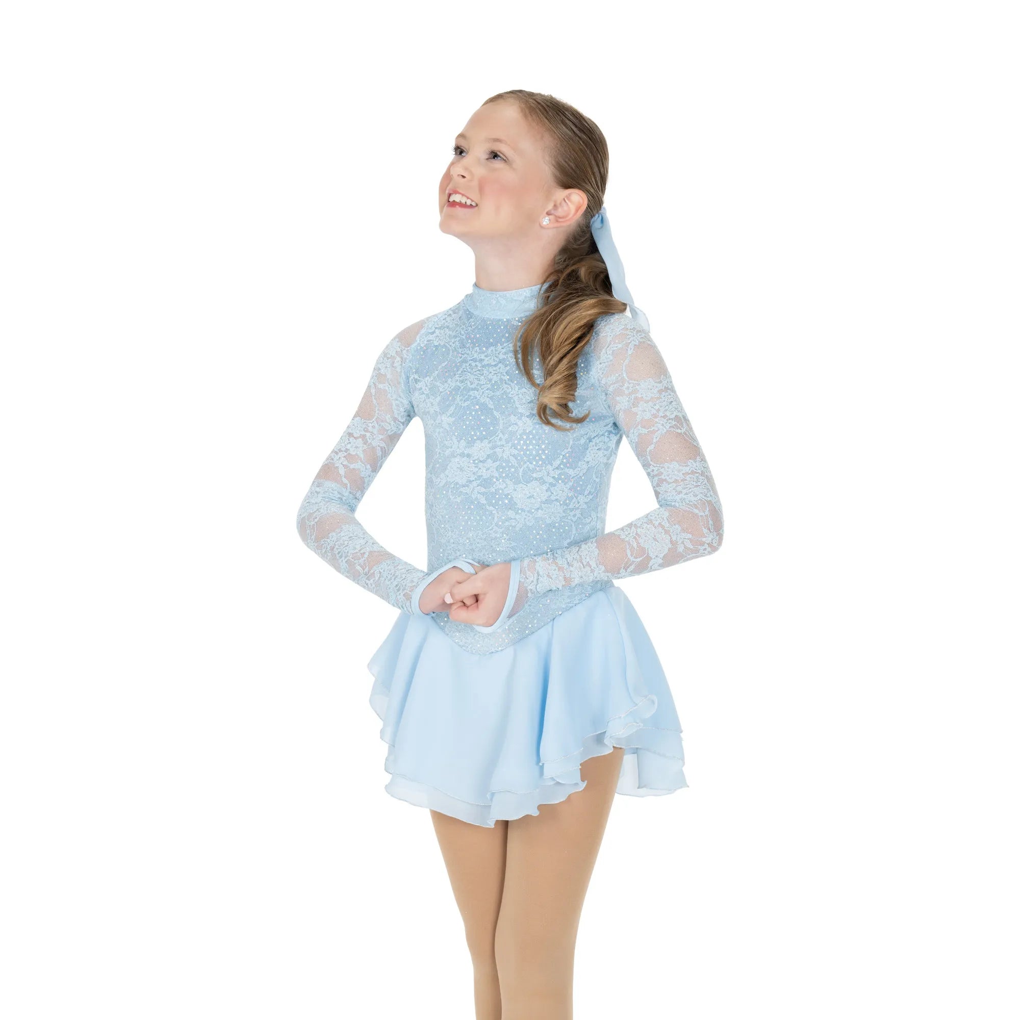 JR609-IB Sequin Lining Figure Skate Dress - Ice Blue