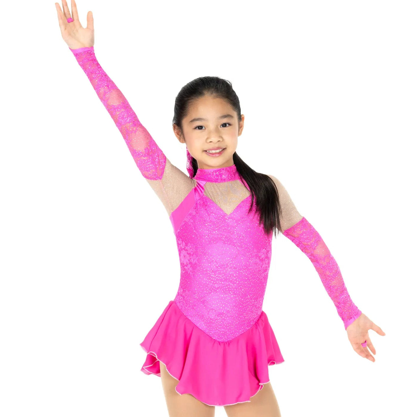 JR627-PG Opera Gloves Figure Skate Dress – Pink Glow