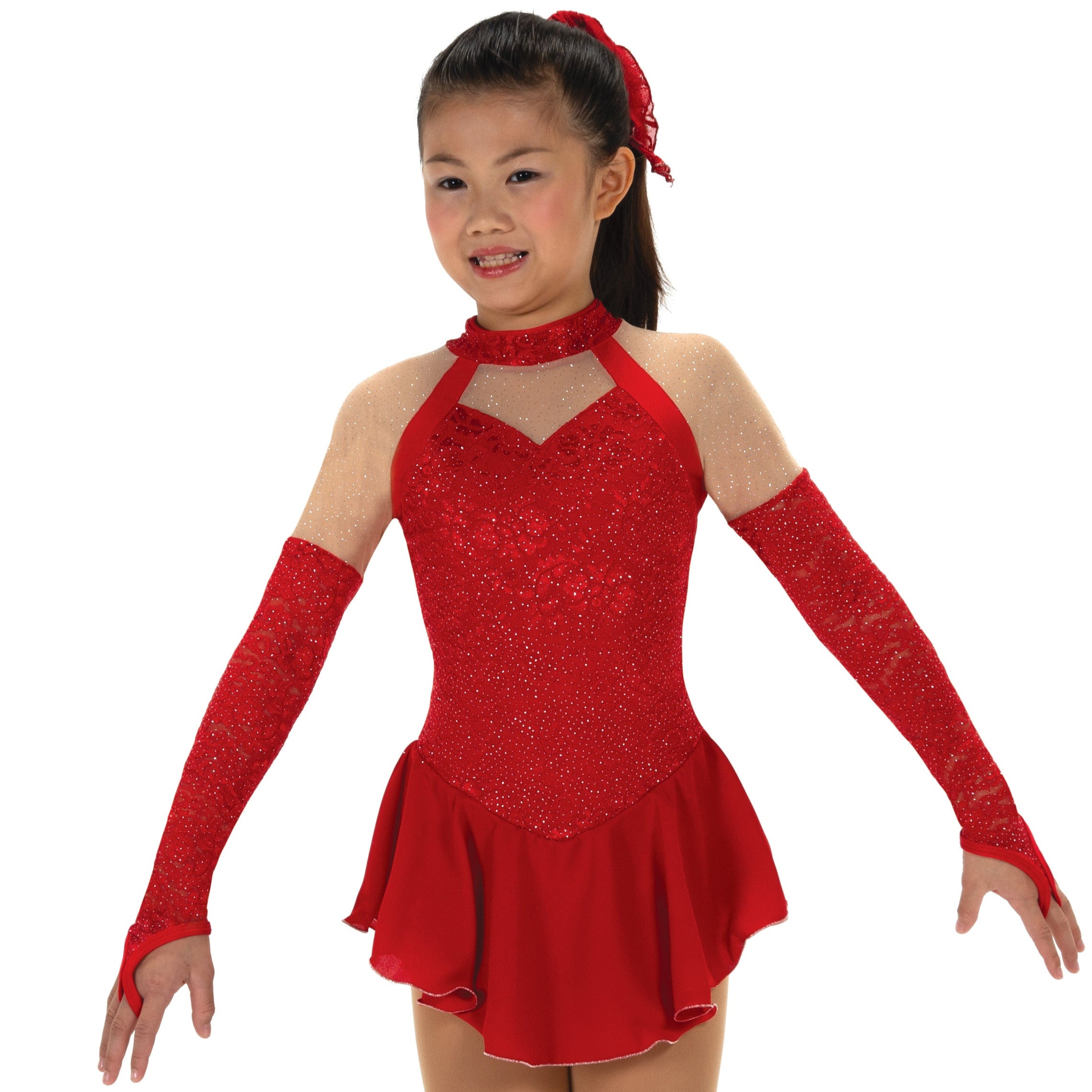 Ruby Red Opera Gloves Figure Skate Dress front view