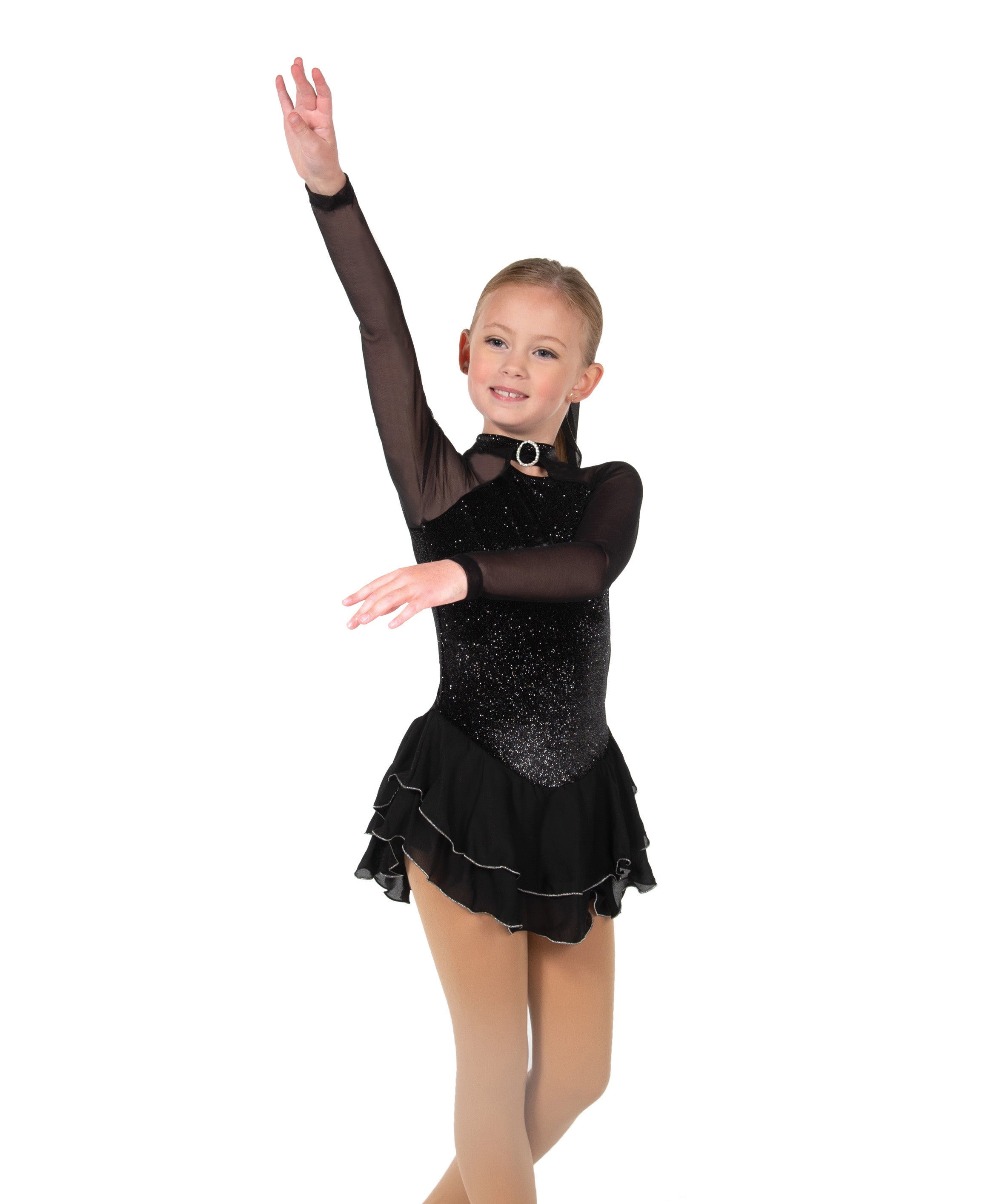 JR645-BK Shimmer Figure Skate Dress - performance pose