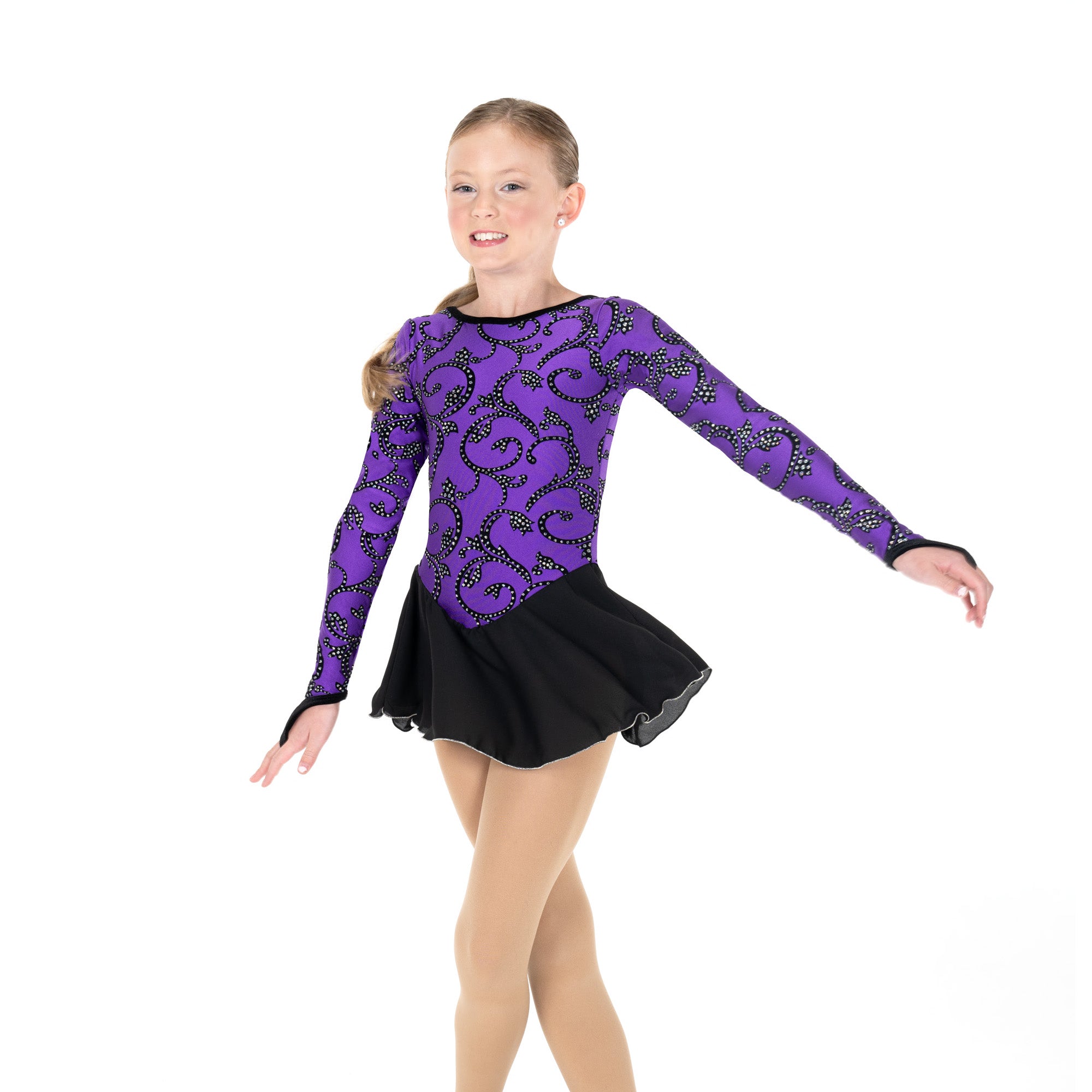 JR653-PU Triple Twirl Figure Skating Dress Purple