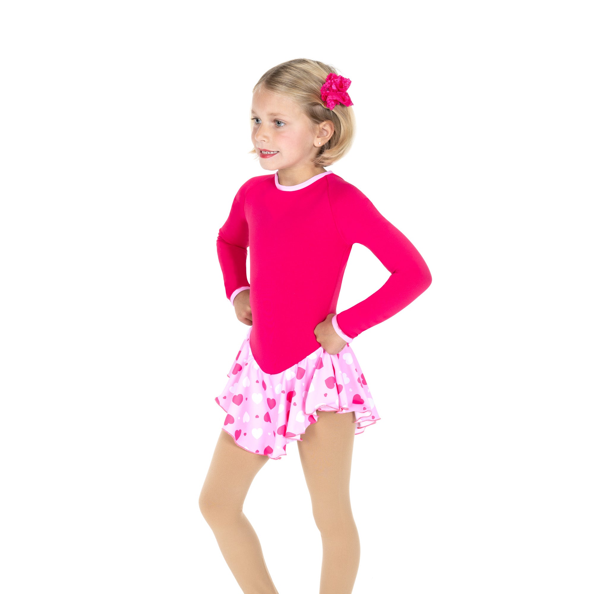 JR691-P Happy Fleece Figure Skating Dress Pink Hearts