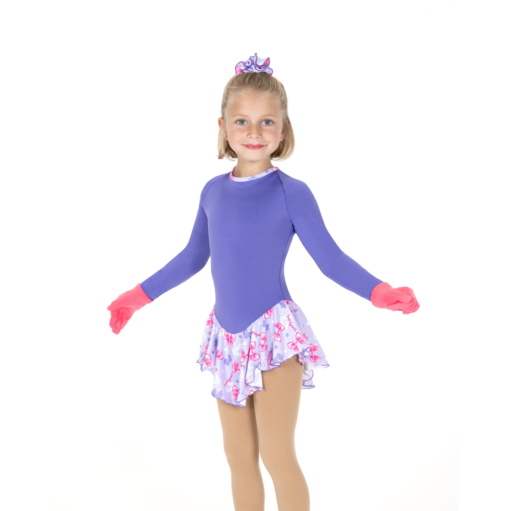 JR691-PU Happy Fleece Figure Skating Dress Purple Bows