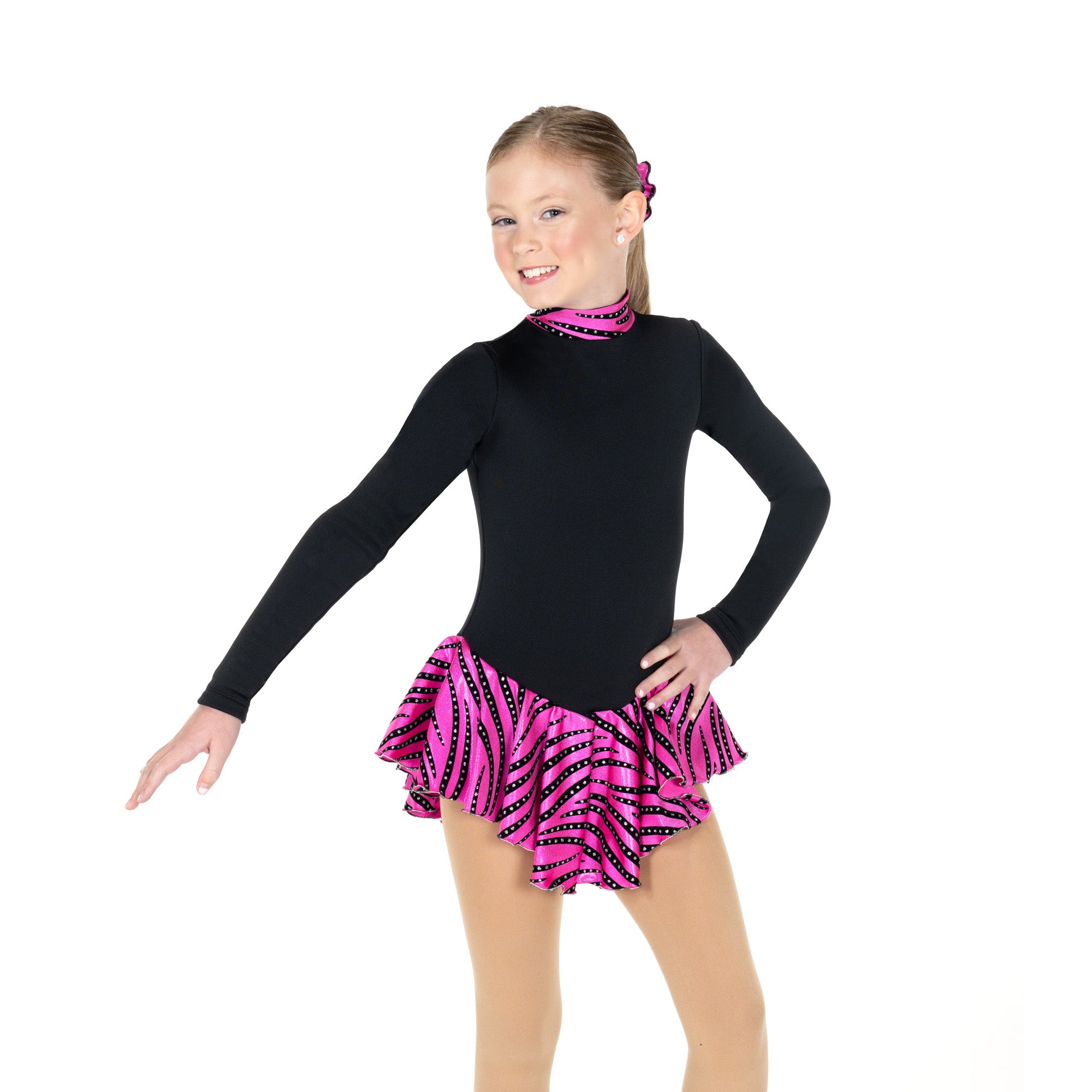 JR698-P Tiger Fleece Figure Skating Dress Pink