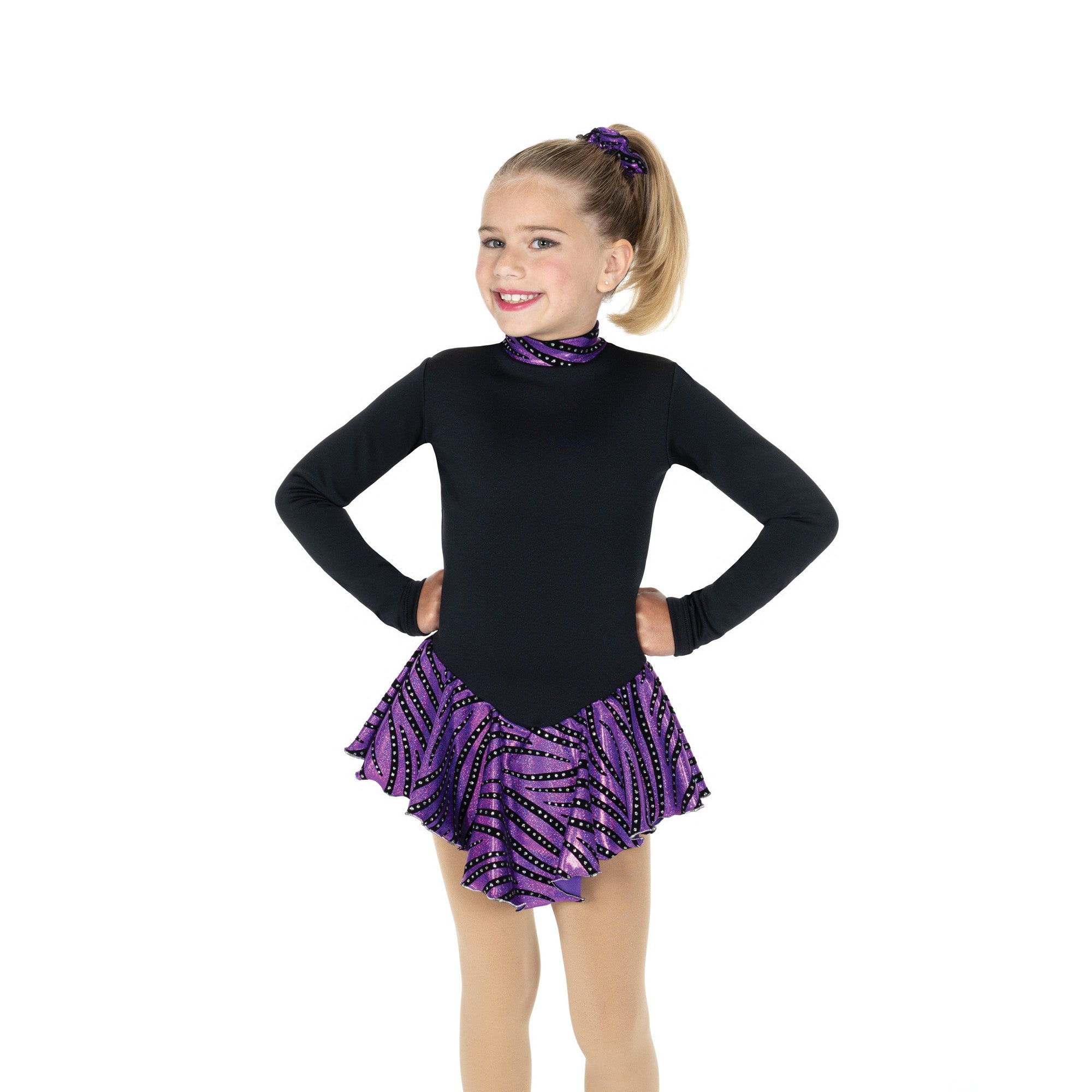 JR698-PU Tiger Fleece Figure Skating Dress Purple