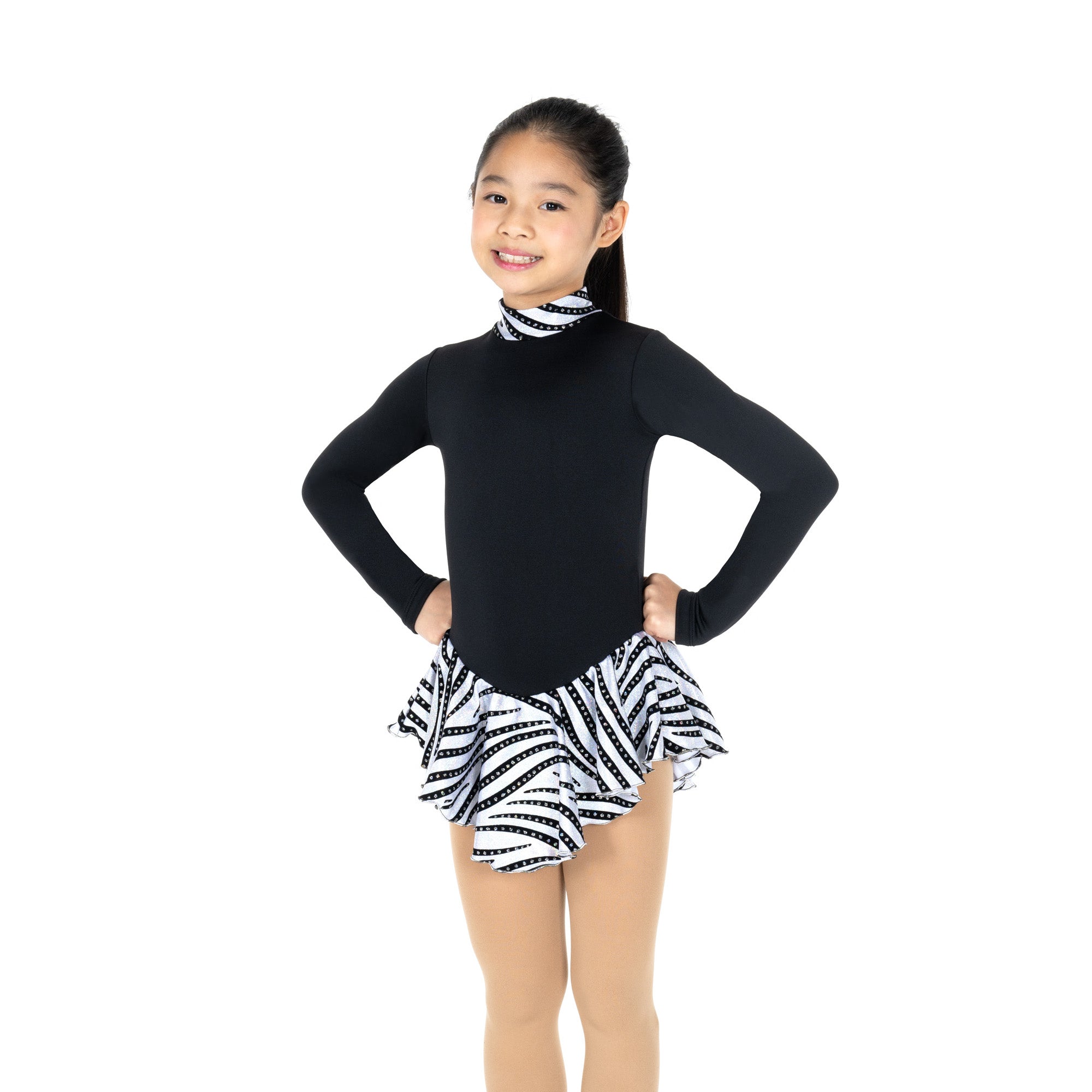 JR698-W Tiger Fleece Figure Skating Dress White