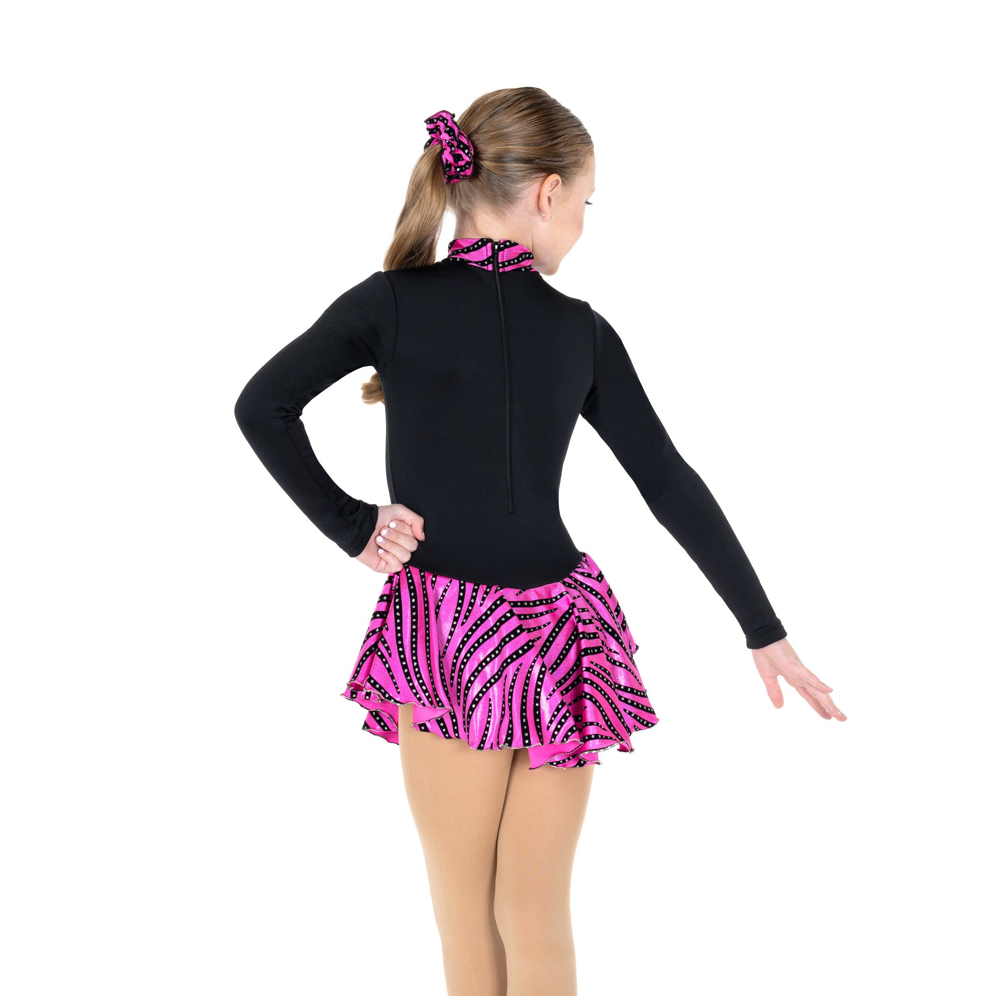 JR698-P Tiger Fleece Figure Skating Dress Pink