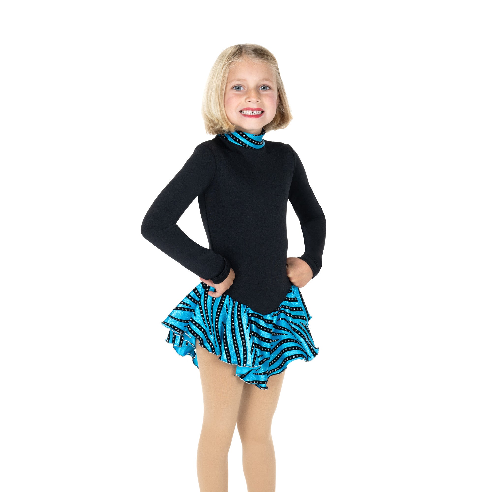 JR698-TQ Tiger Fleece Figure Skating Dress Turquoise