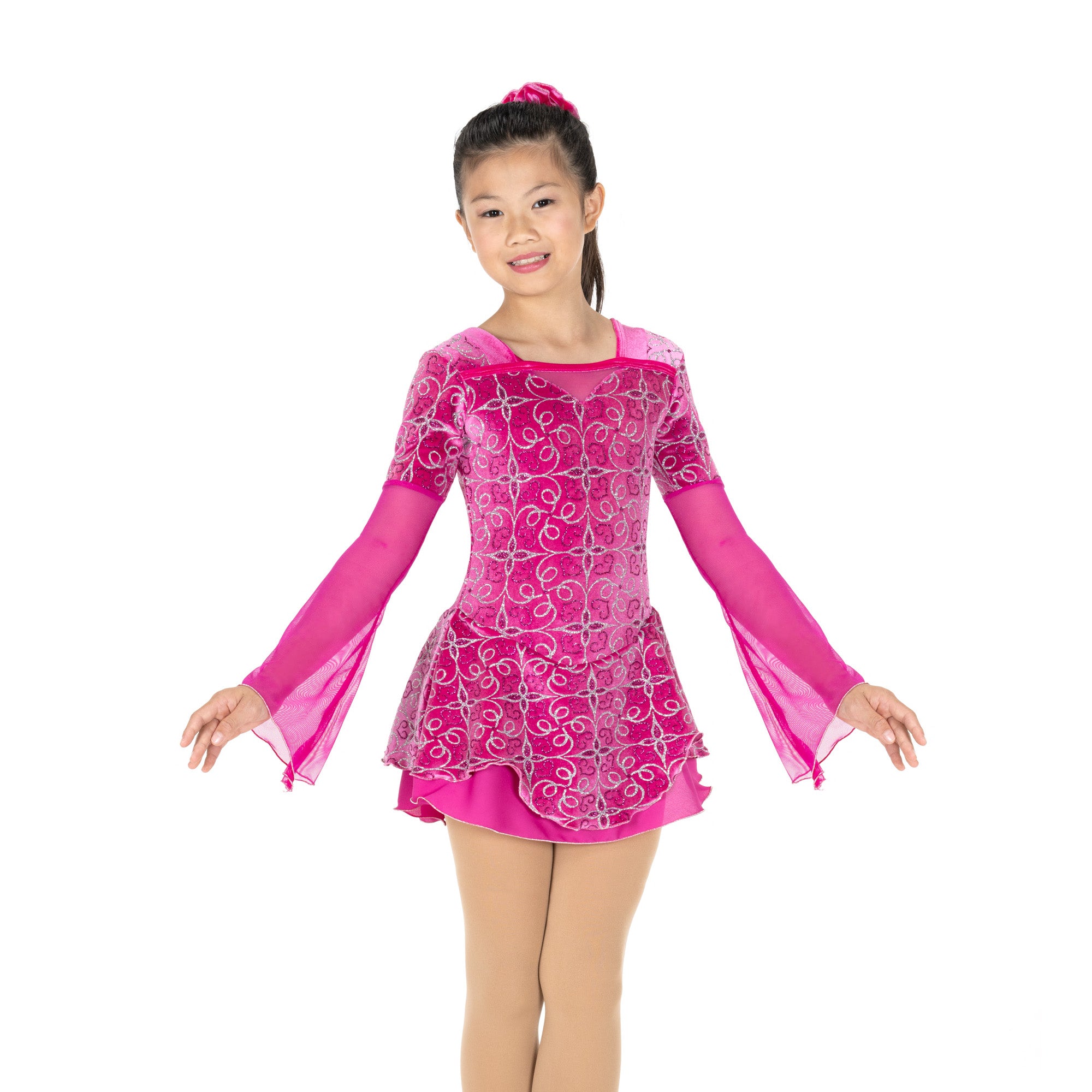 JR758 Fuchsia A-Flutter Figure Skating Dress