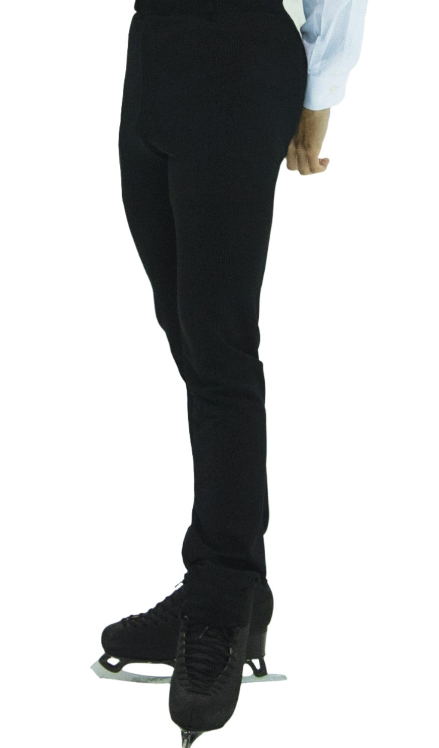 JR803 Skating Pants - Mens Slim Fit in matte black with elastic waistband and faux front fly, designed for figure skating performance and comfort.