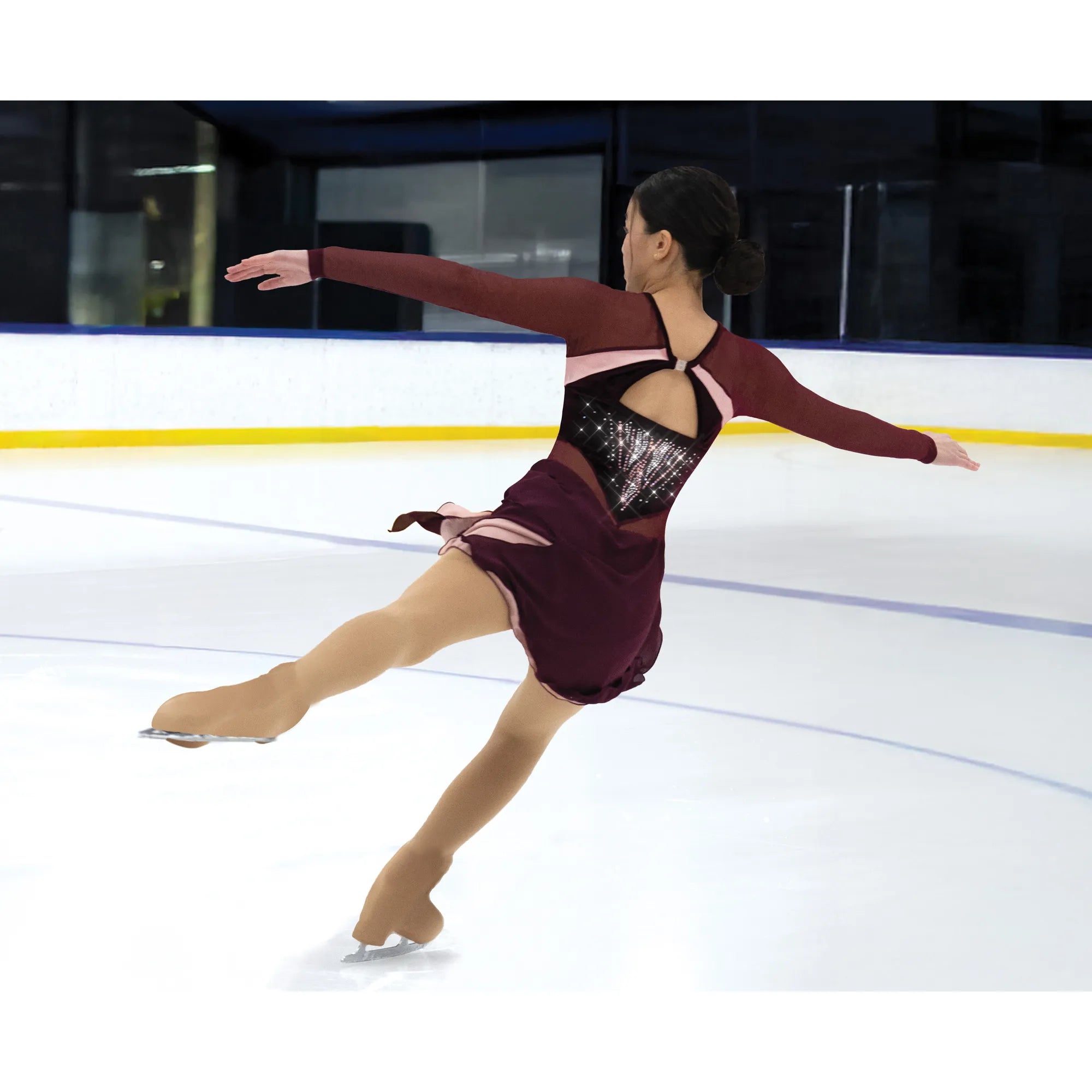 AA025-WB Ice Deco Figure Skate Dress Wine Blush