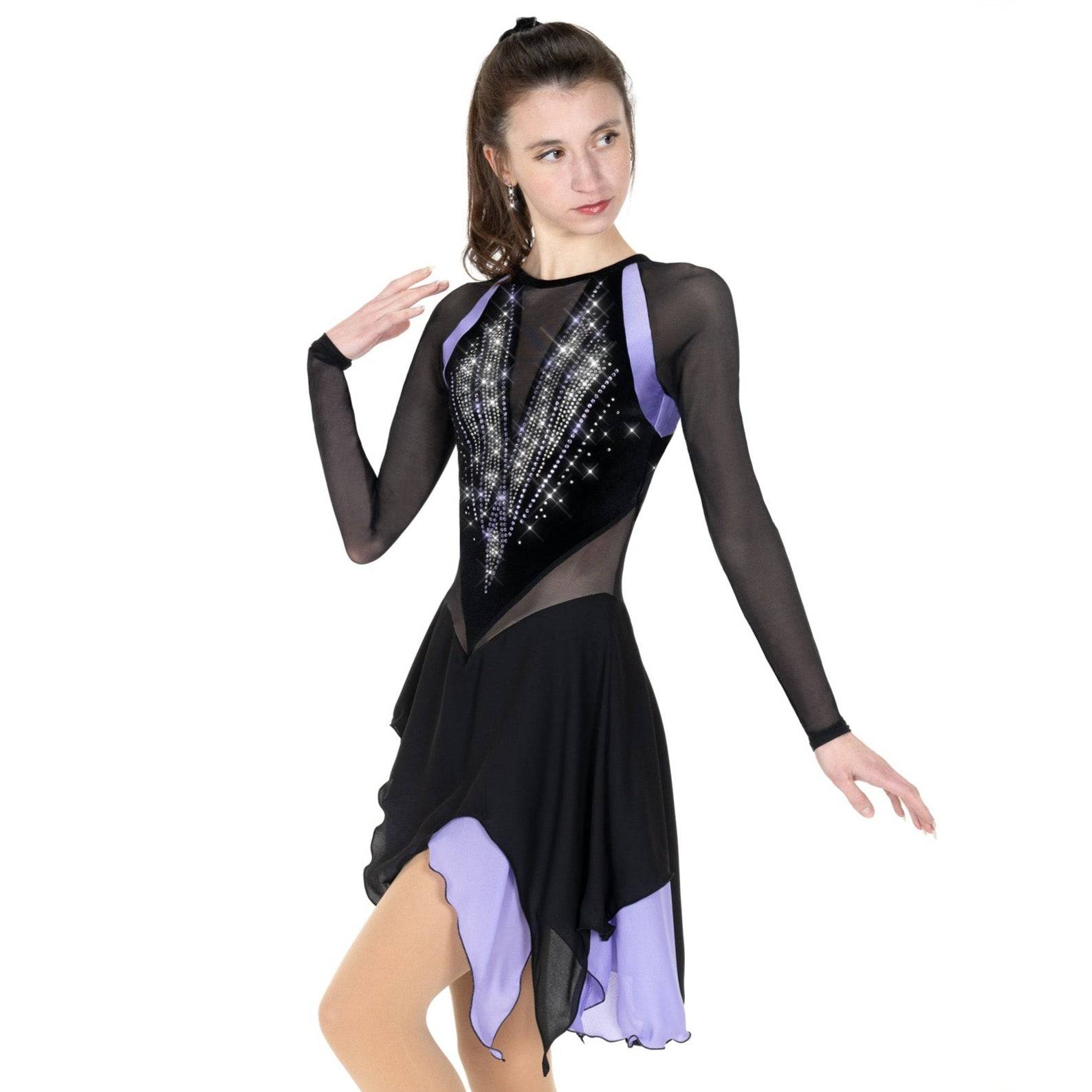 AA025-BLL Robe de patinage artistique Ice Deco Noir Lilas