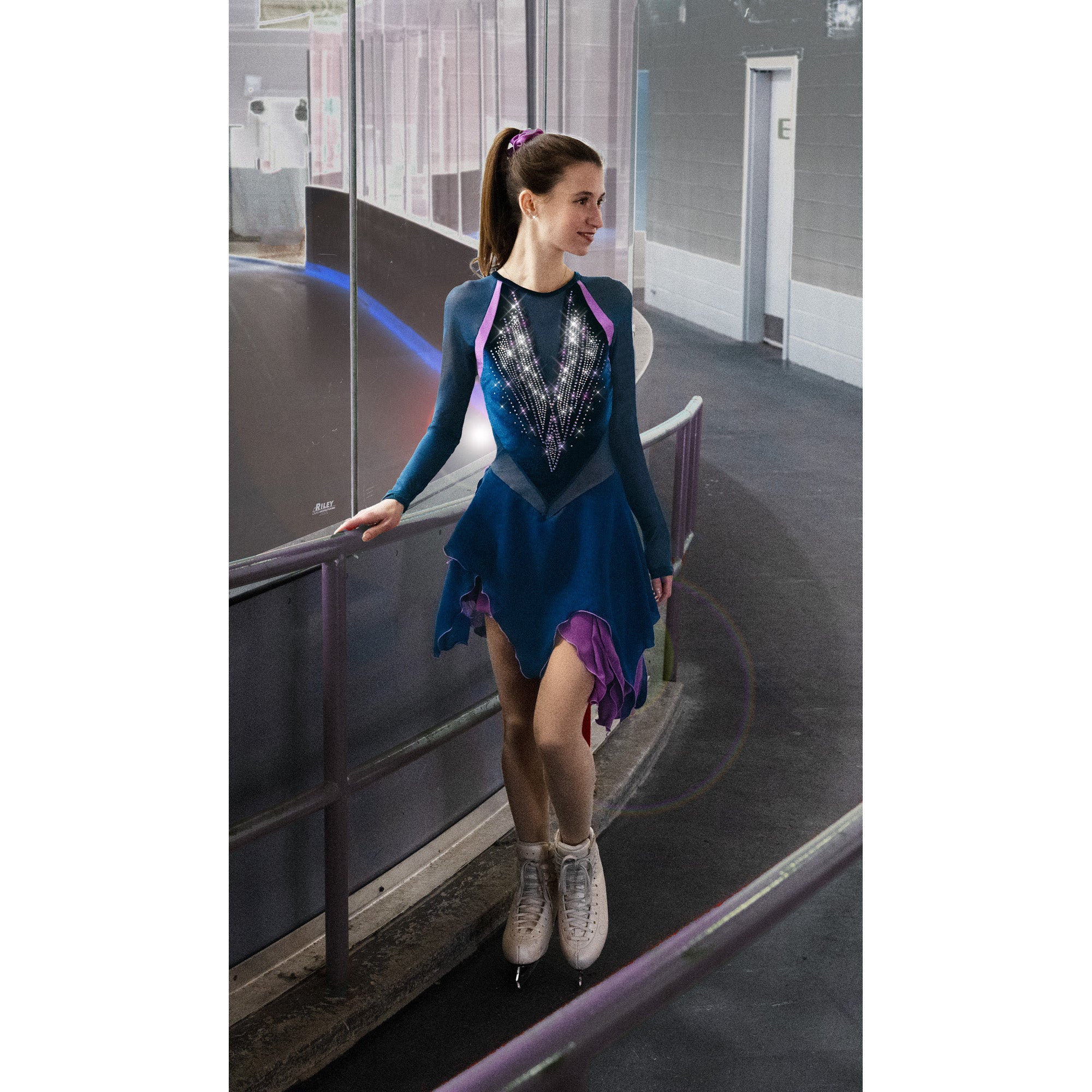 AA025-TA Ice Deco Figure Skate Dress Teal Amethyst
