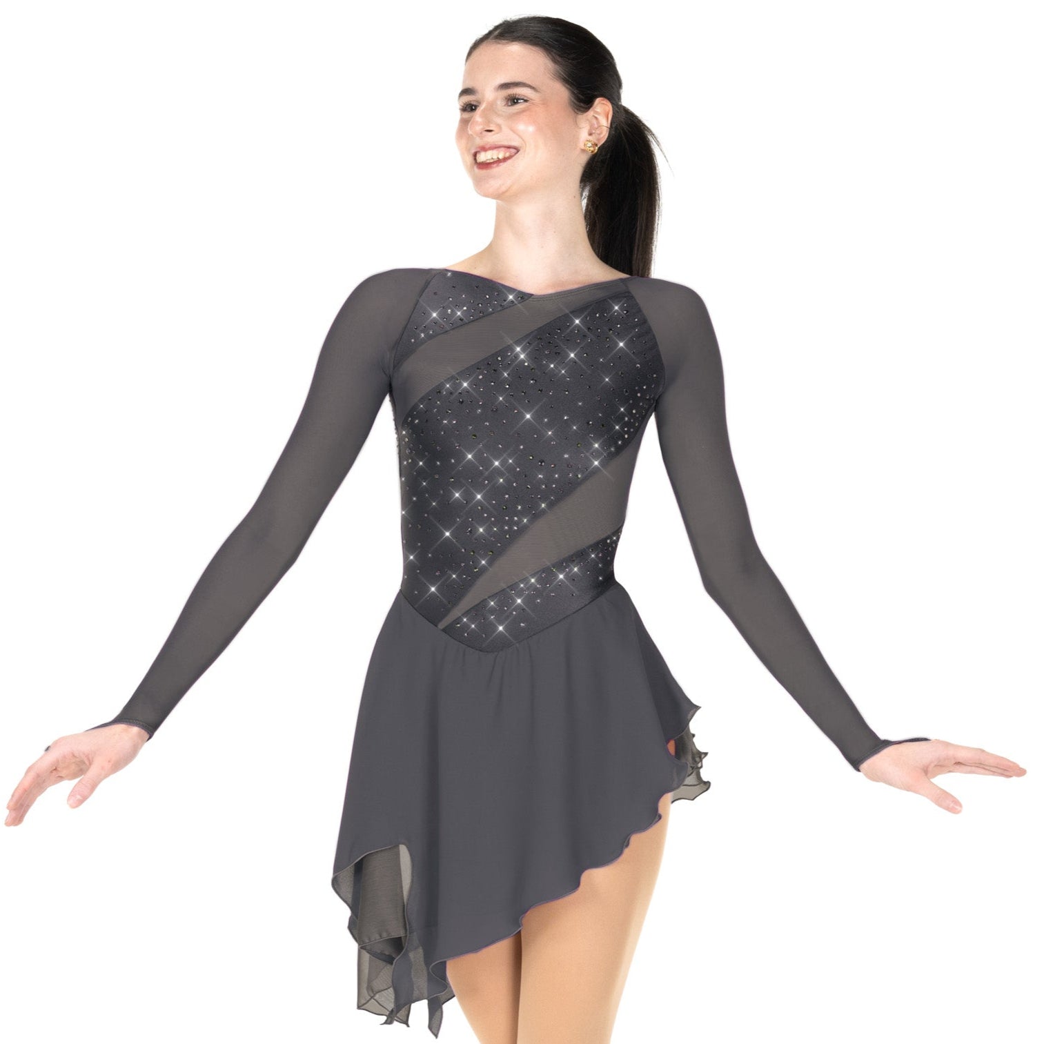 AA042-PW Mesh & Magic Figure Skate Dress Pewter