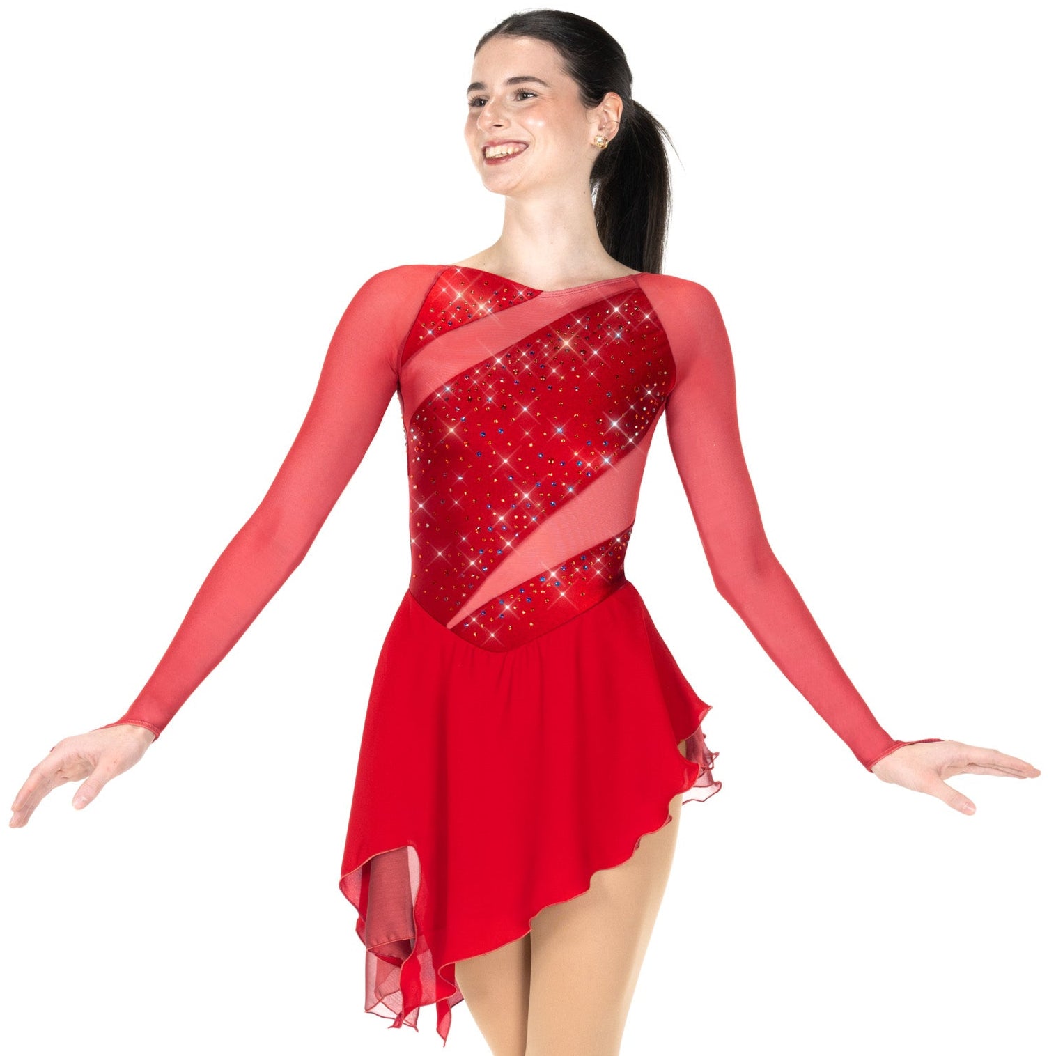 AA042-RR Mesh & Magic Figure Skate Dress Ruby Red