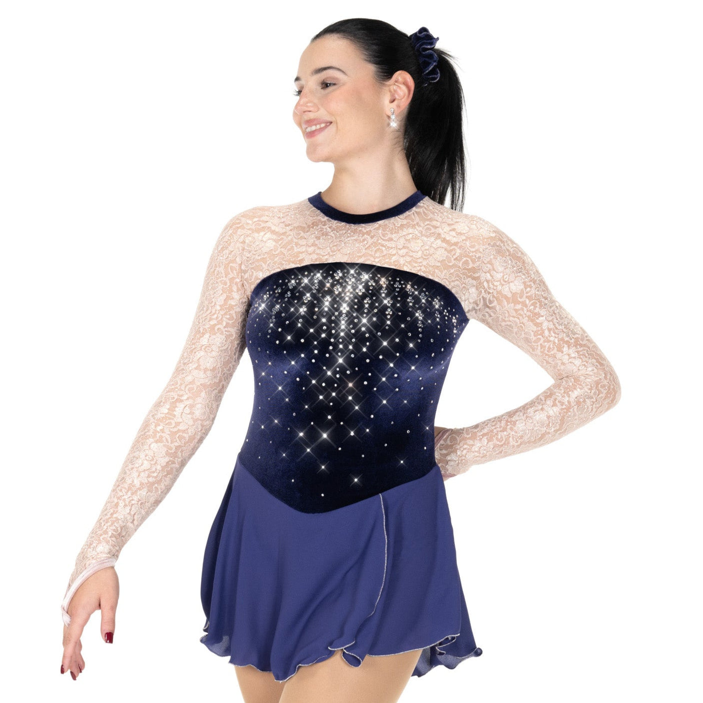 AA047-BPL Lavishly Lacy Figure Skate Dress Blue Plum