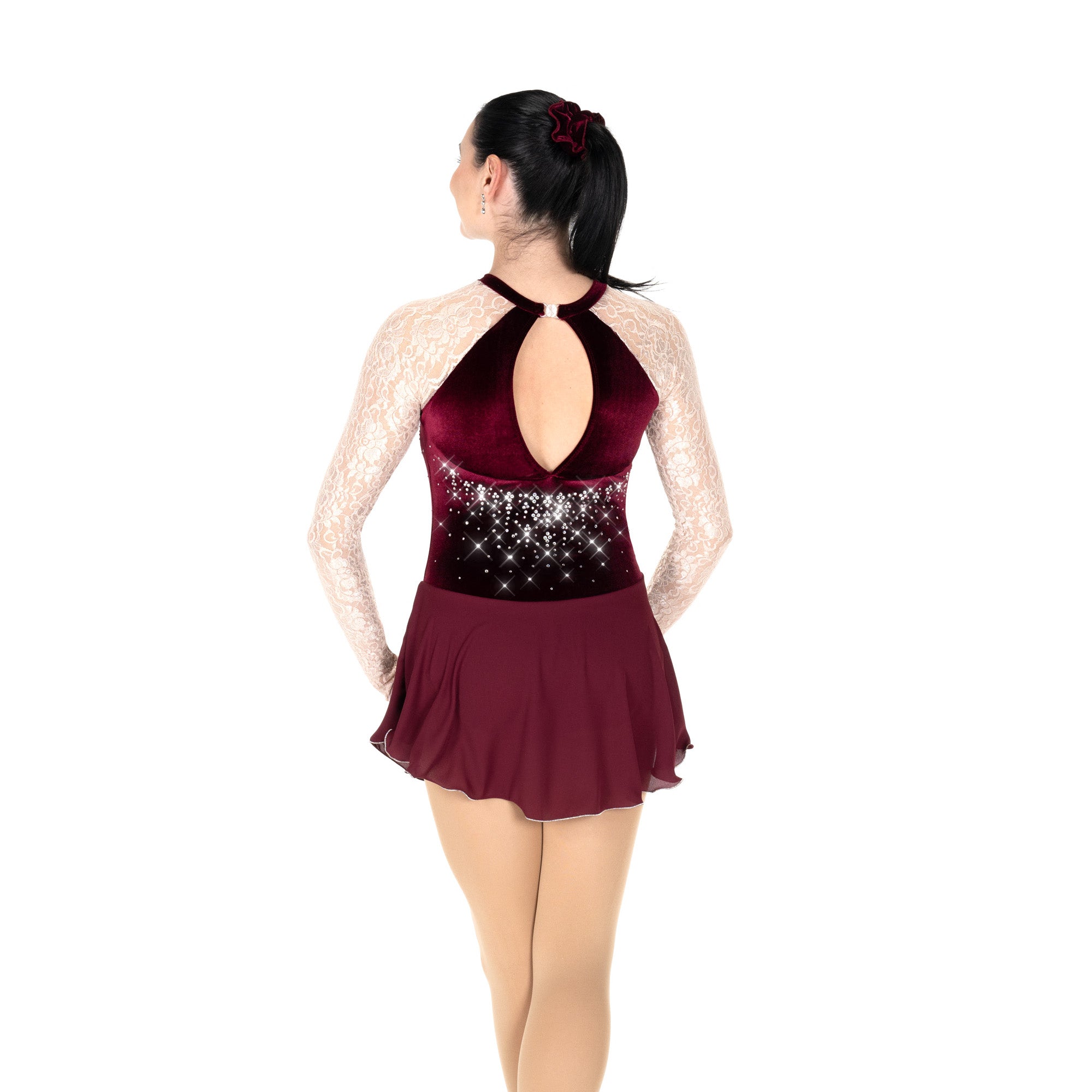 AA047-RW Lavishly Lacy Figure Skate Dress Rich Wine