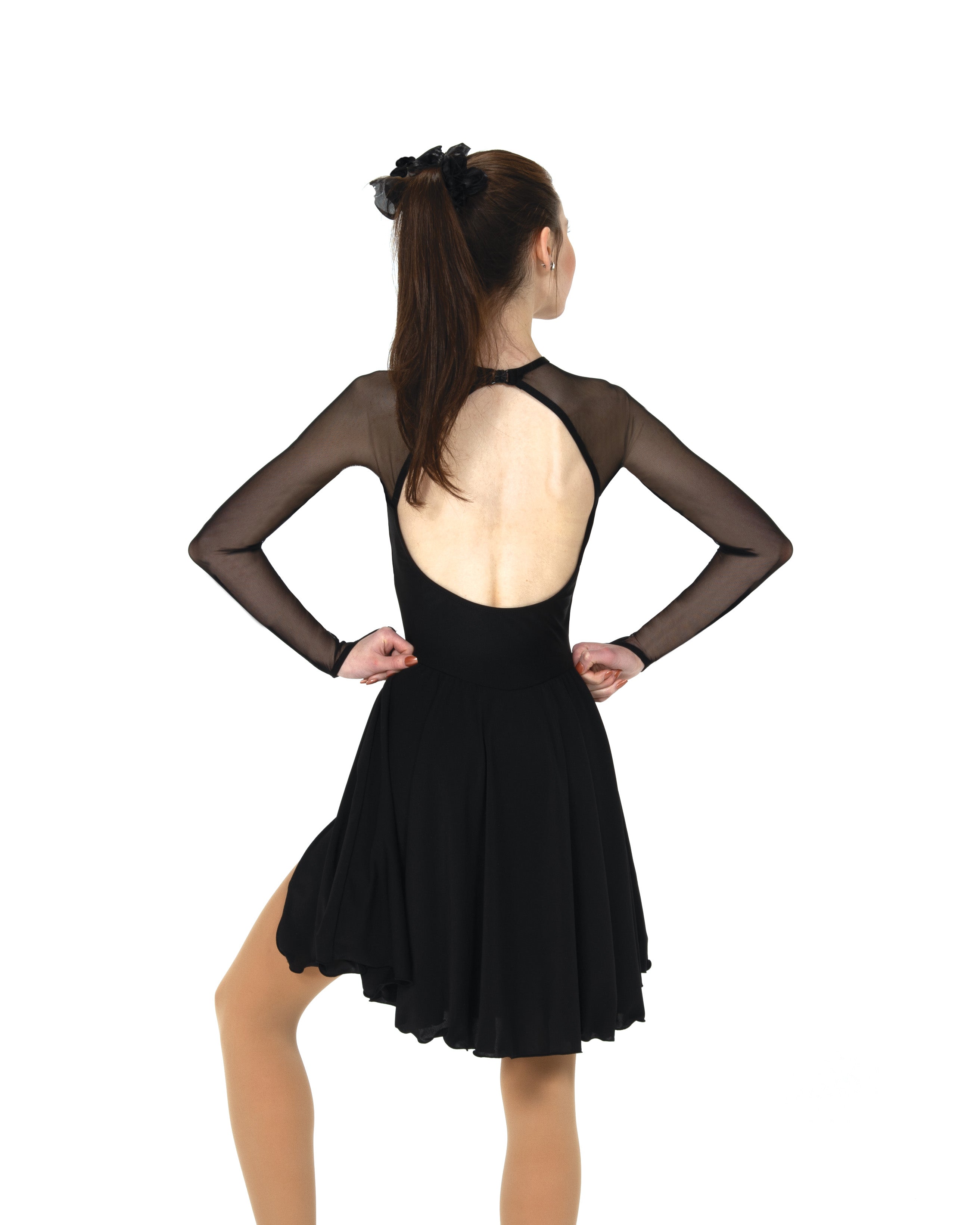 Rear view of black dance dress with open back