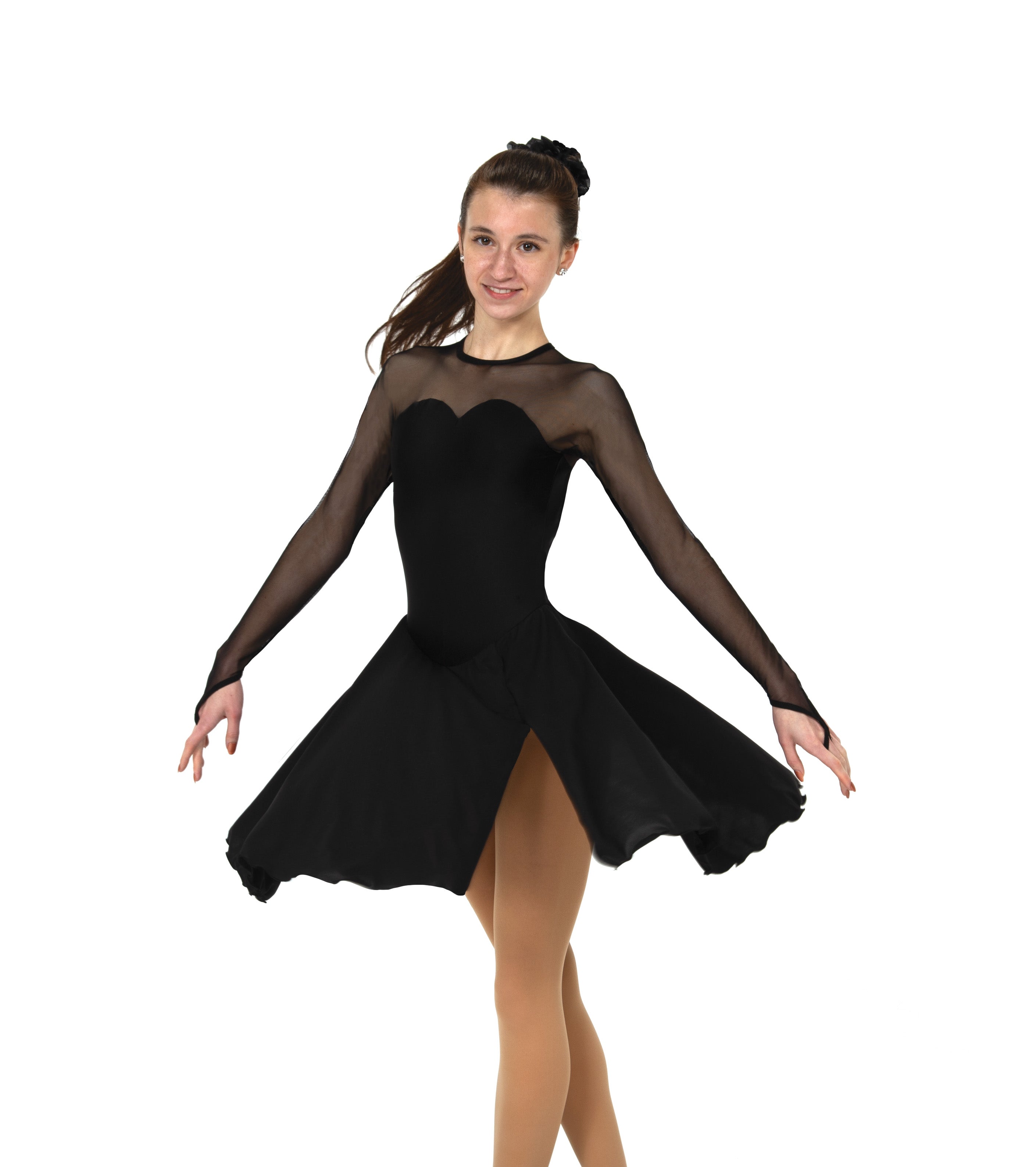 Elegant black figure skate dress with sweetheart neckline