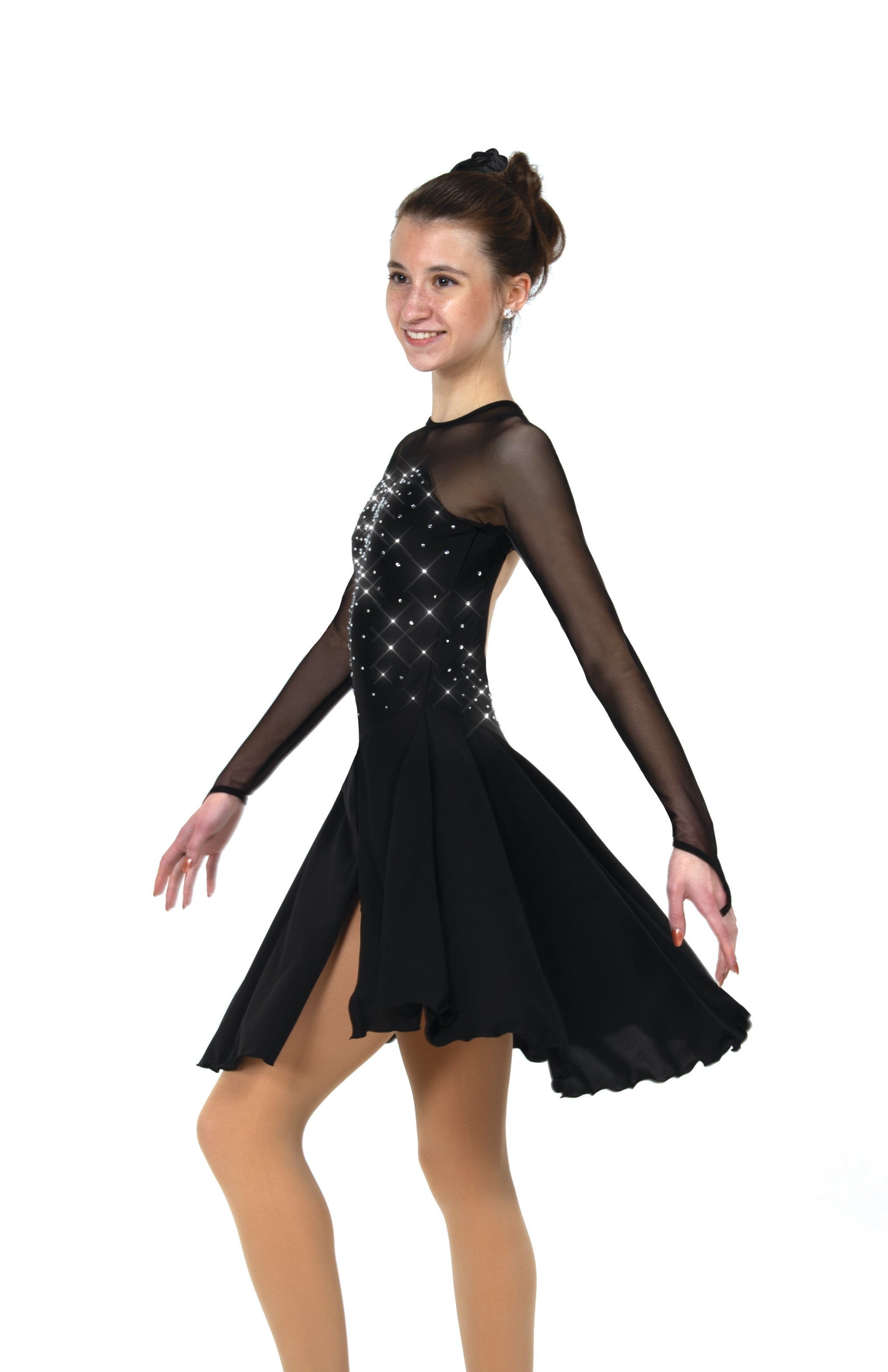 Side view of black skate dress with sparkling details
