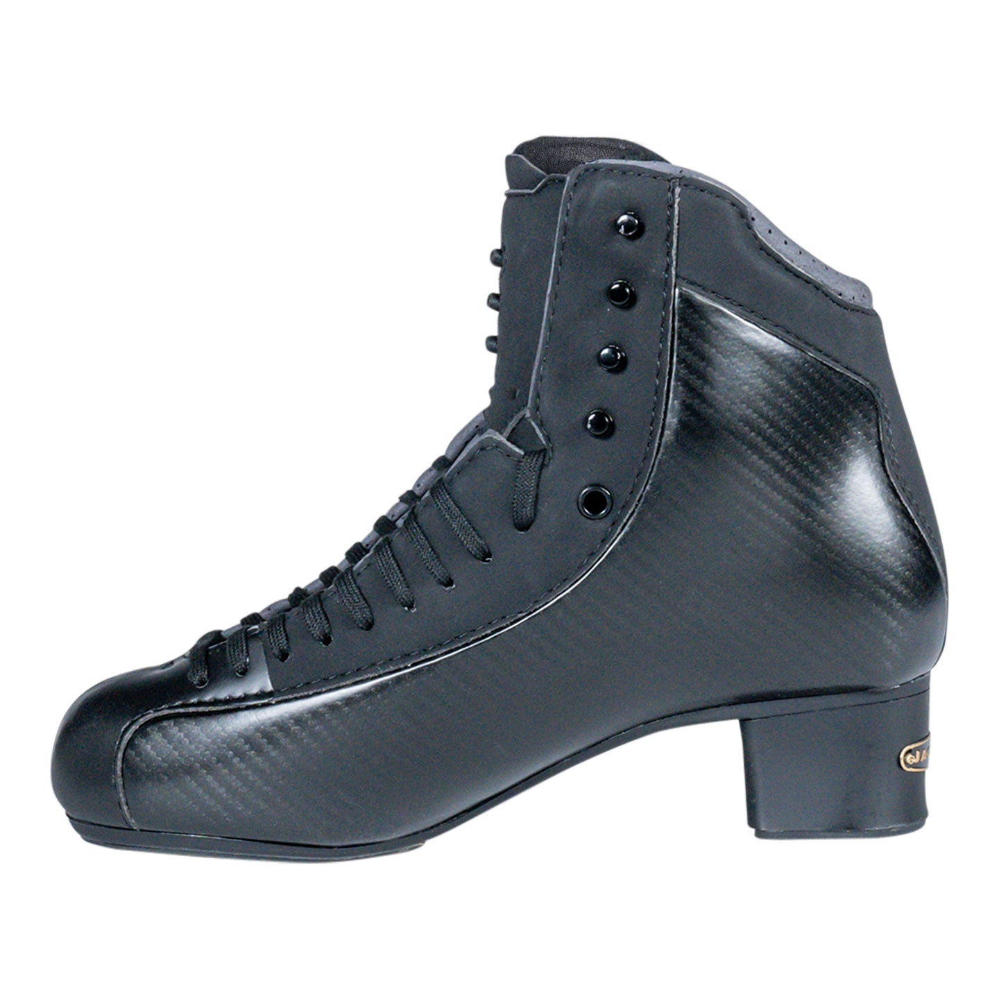Opposite side profile of Jackson Mens Synergy Ignite PBX Figure Skate Boot with black eyelets and contoured ankle padding.