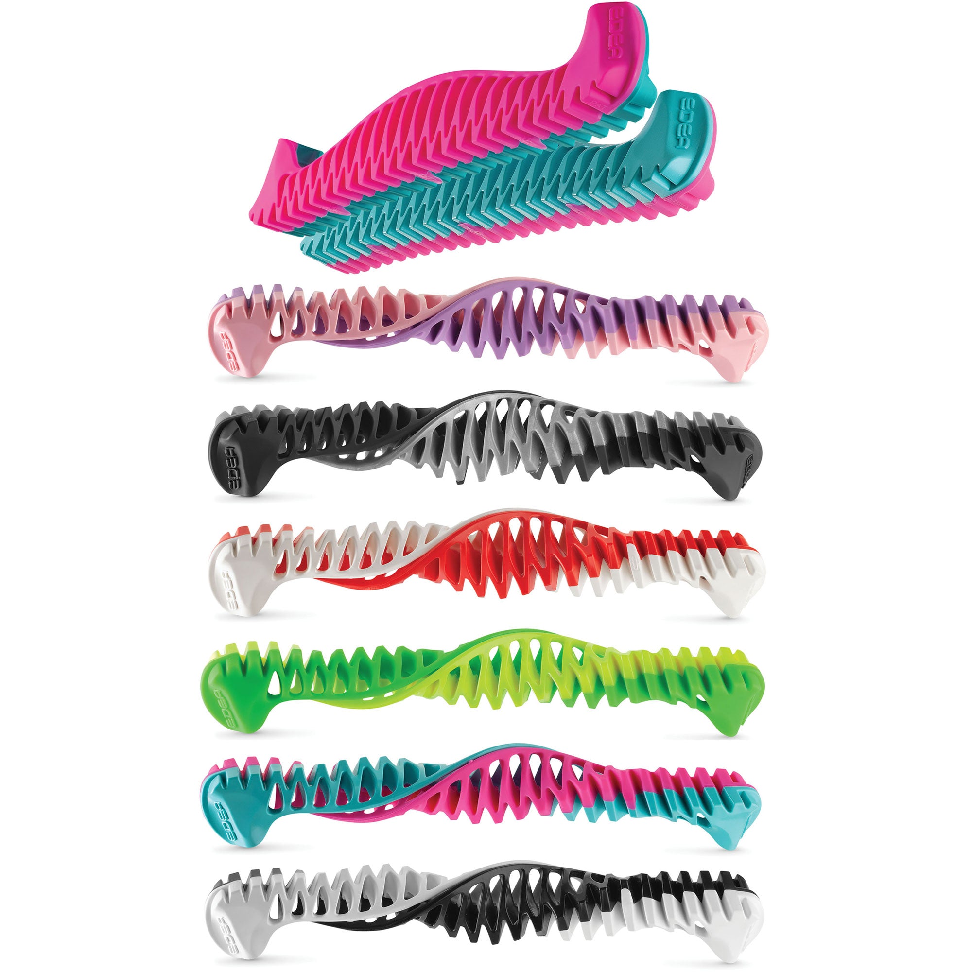 Edea flexible skate guards Duo Colours lineup showing multiple color options for figure skating and hockey blades. Stylish, protective, and easy to use.