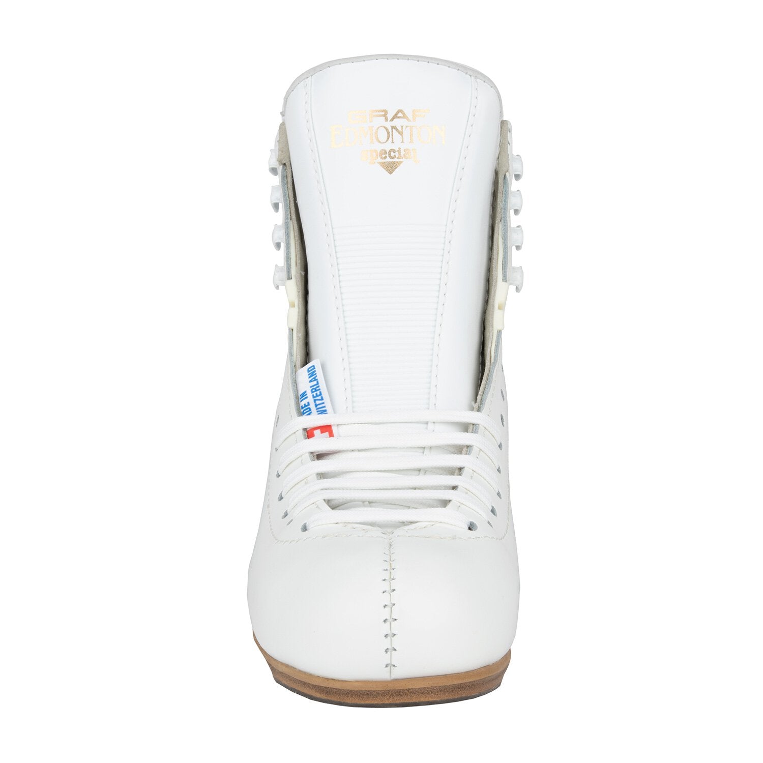 Front view of white Graf Edmonton Special skate boot