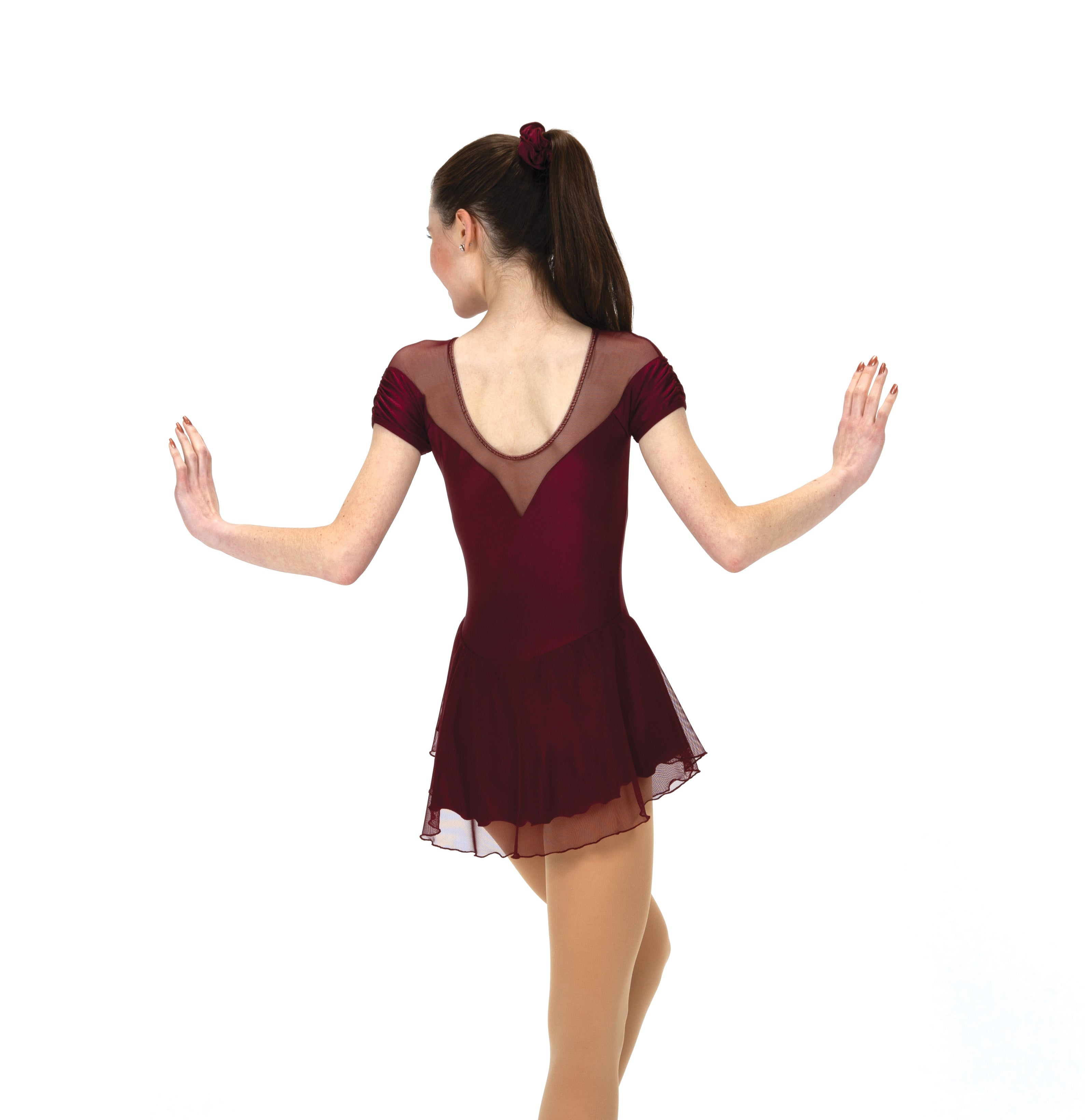 Back view of wine skate dress showing V-neck design