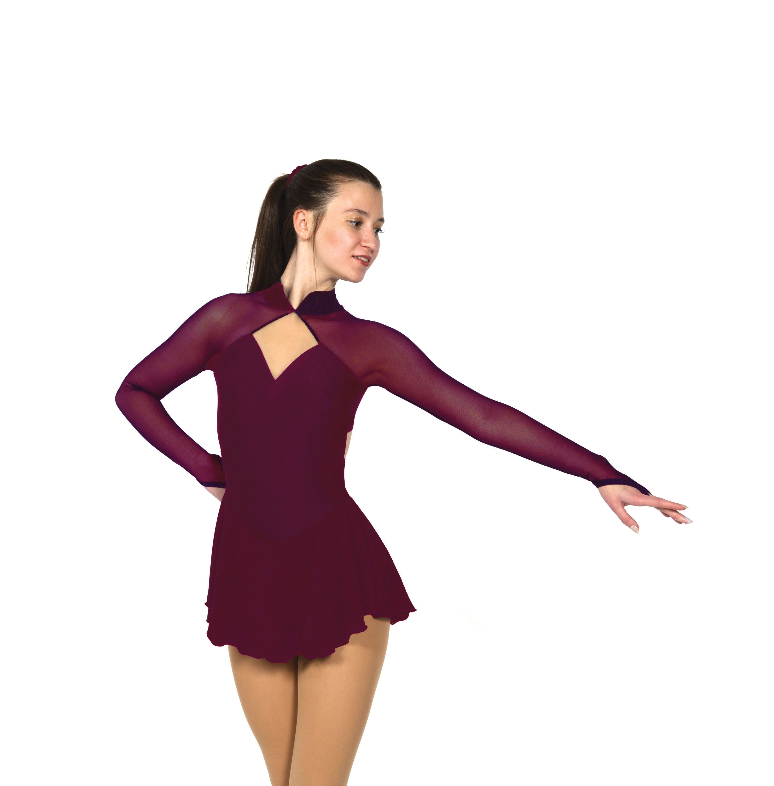 High neck figure skate dress with strappy back in port