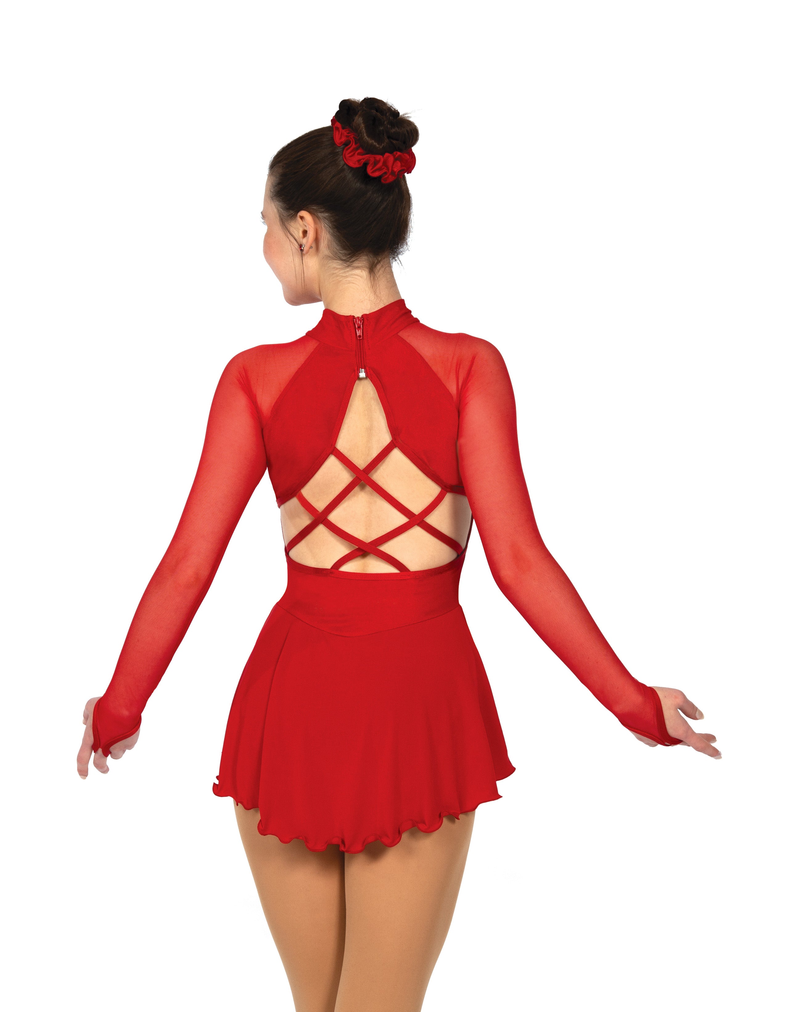 Back of red skate dress showing strappy open design