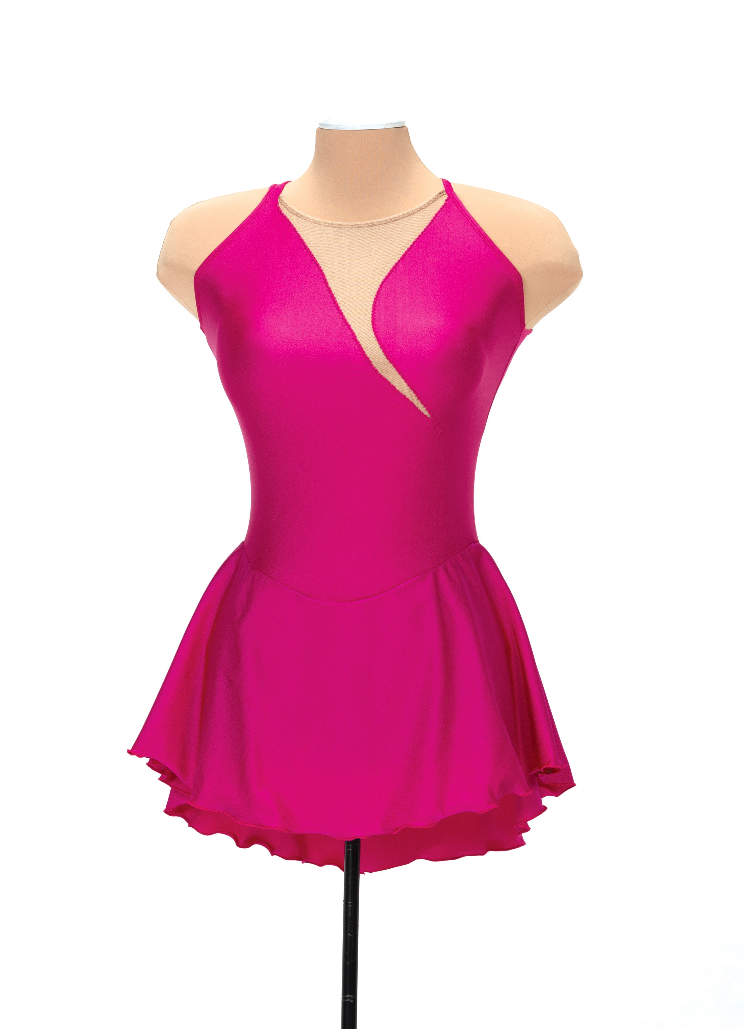 Front view of rose pink skate dress with tapered cut