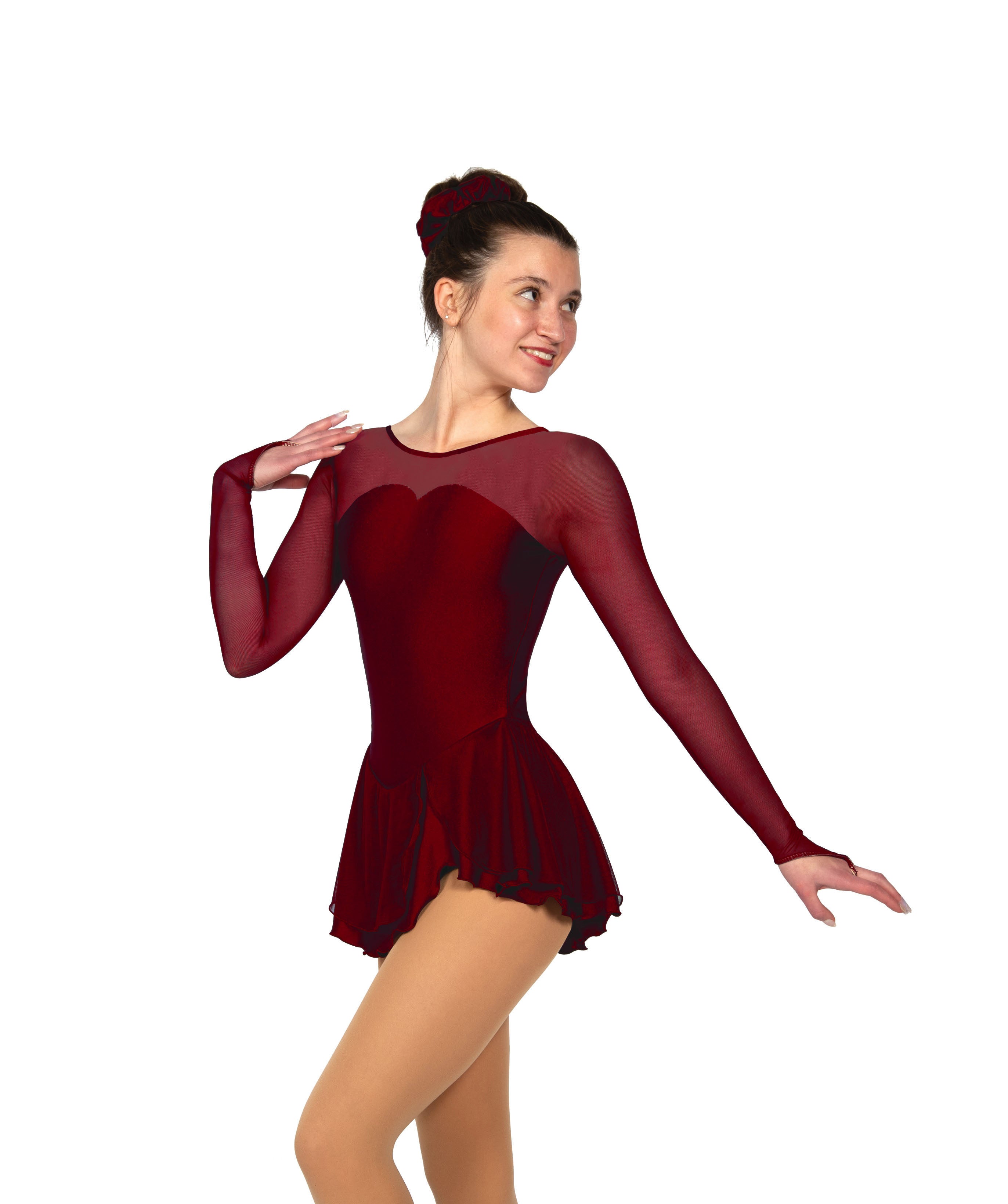 Wine figure skate dress with sweetheart neckline