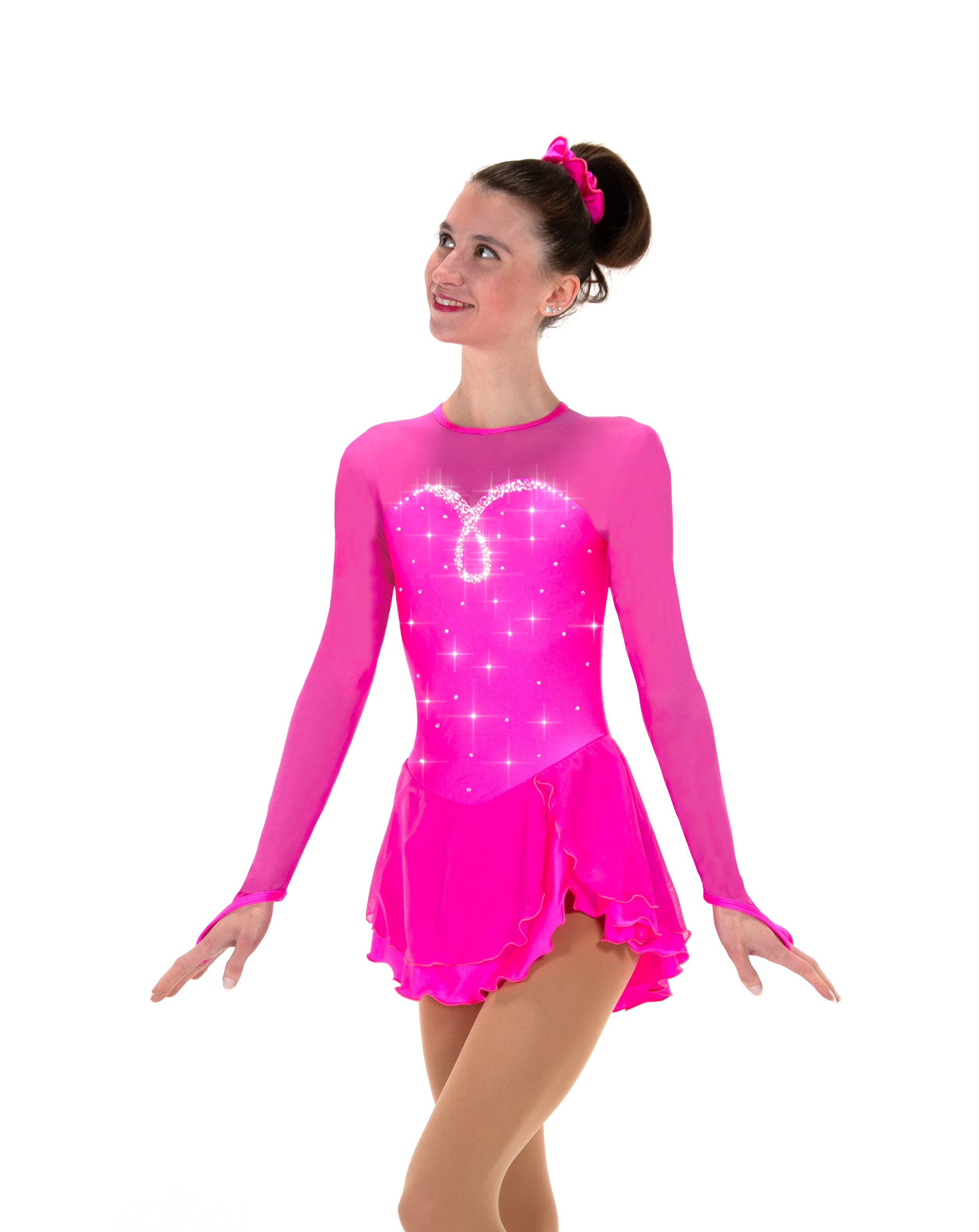Sparkling pink figure skate dress with sweetheart neckline