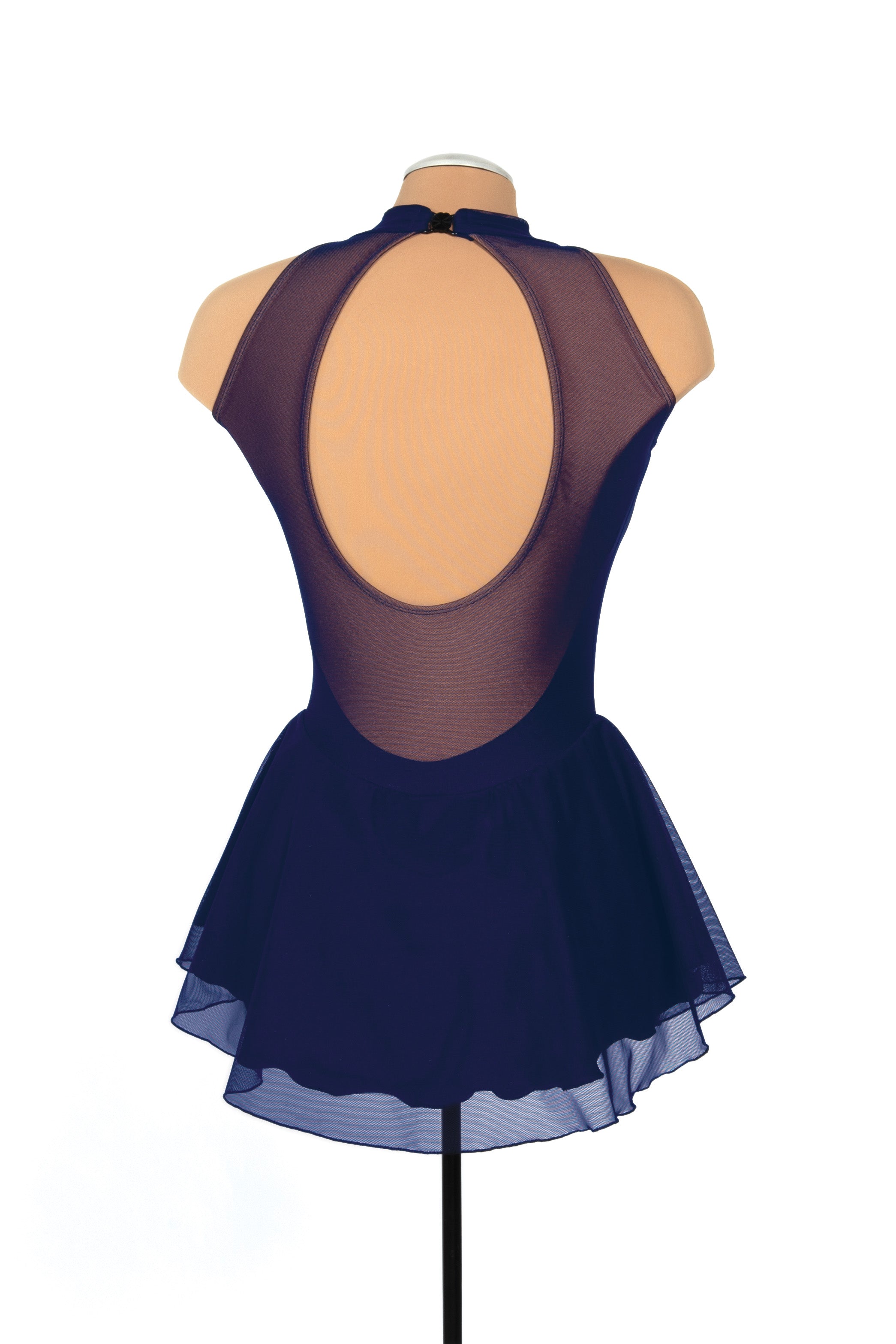 Navy figure skate dress on mannequin back view
